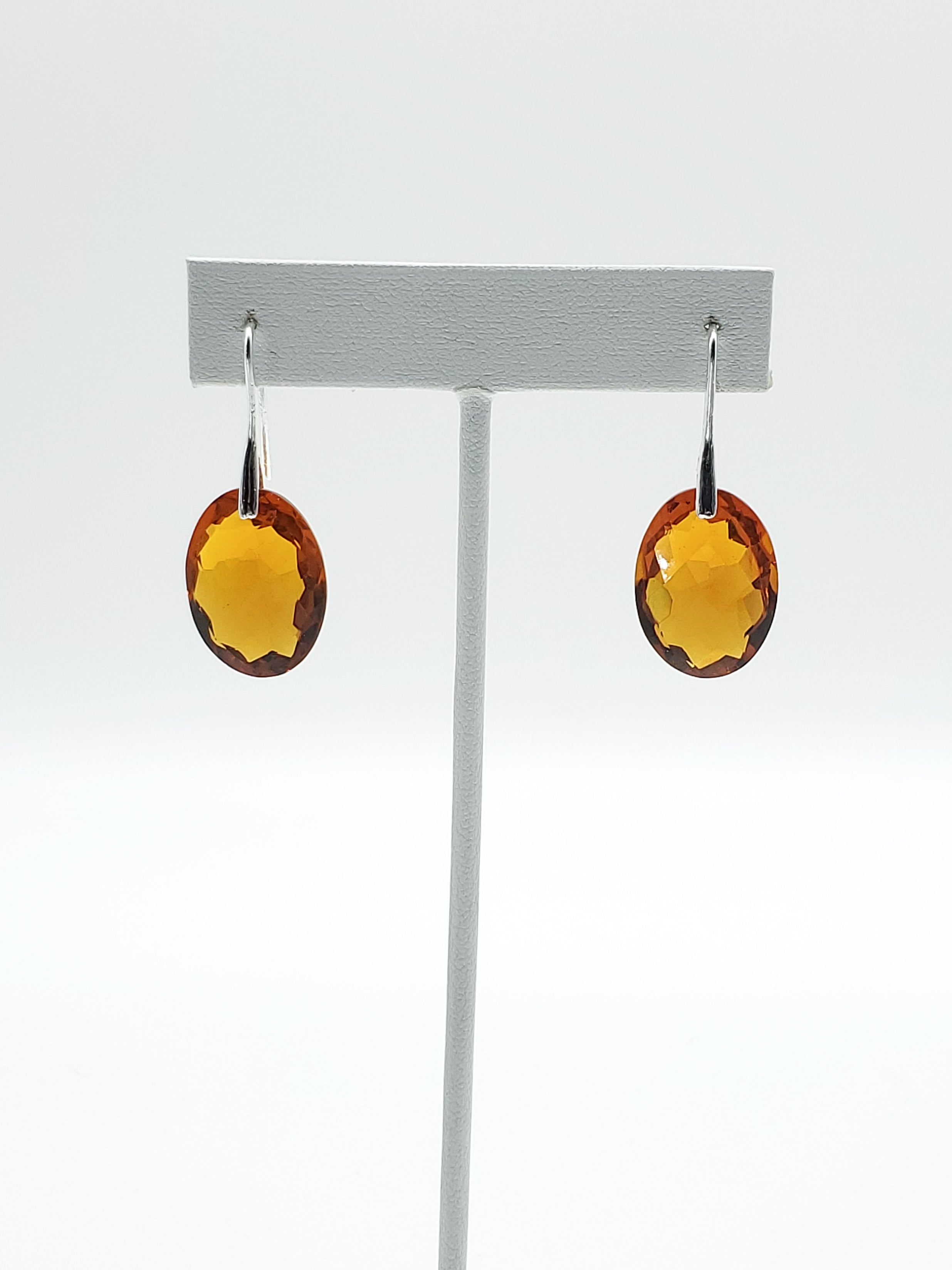 Checker Cut Oval Hydro Citrine Earrings on Sterling Silver Ear Wires - The Caffeinated Raven