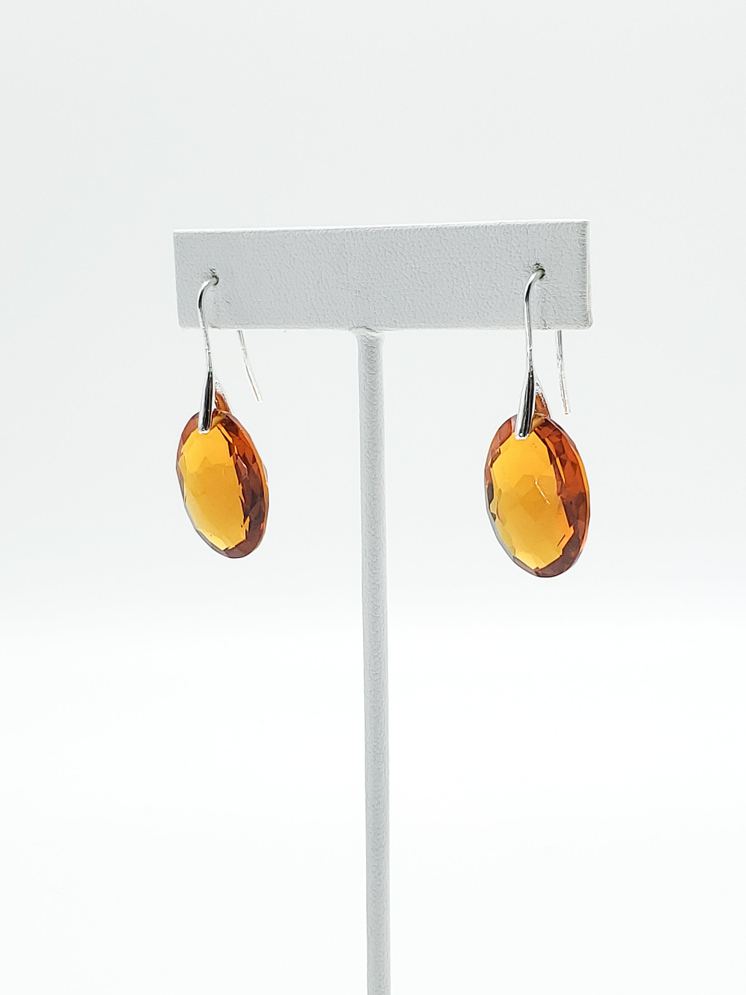Checker Cut Oval Hydro Citrine Earrings on Sterling Silver Ear Wires - The Caffeinated Raven