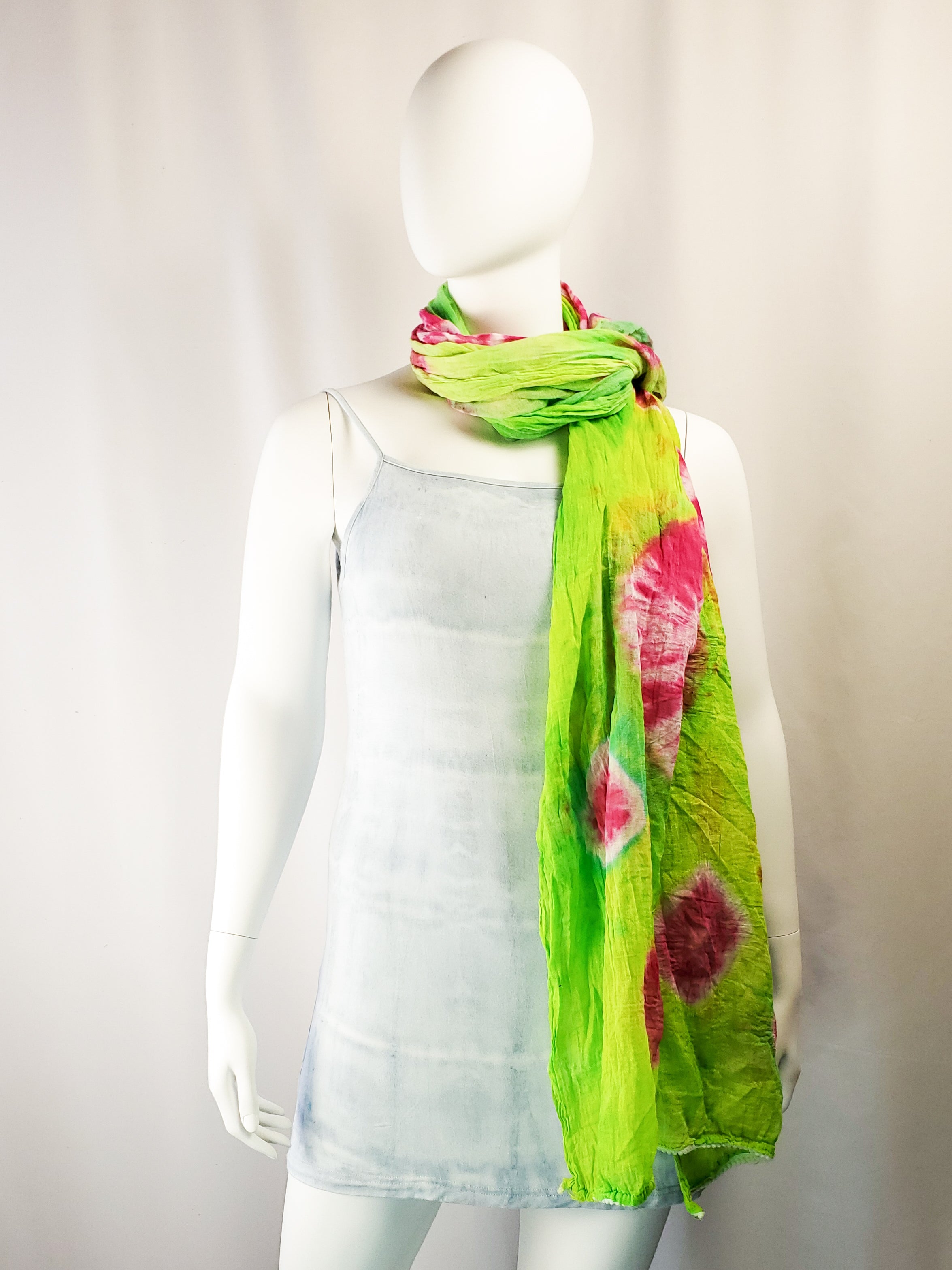 Hand Painted Rose Garden Crinkle Bandhani Shawl/Scarf - The Caffeinated Raven