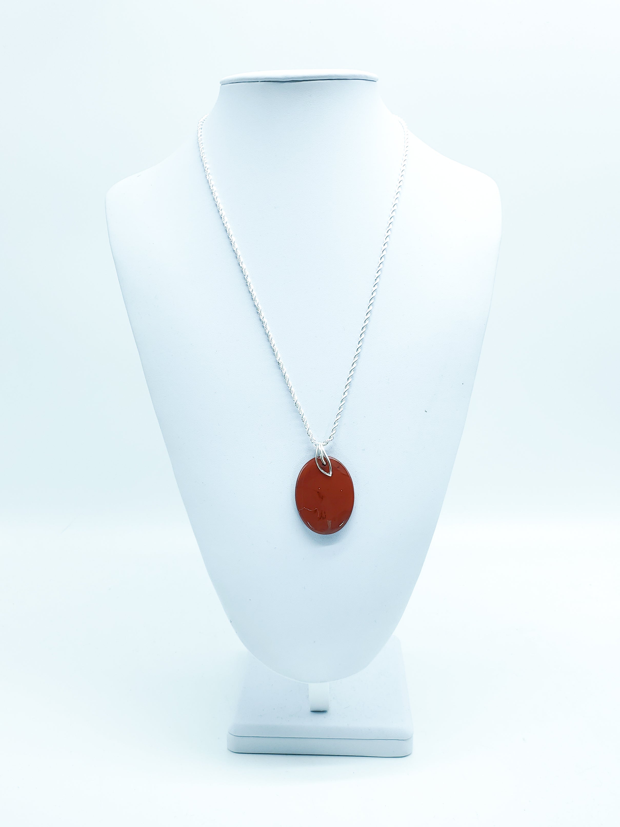 Red Jasper Oval with Leaf Bail on Sterling Silver Rope Chain - The Caffeinated Raven