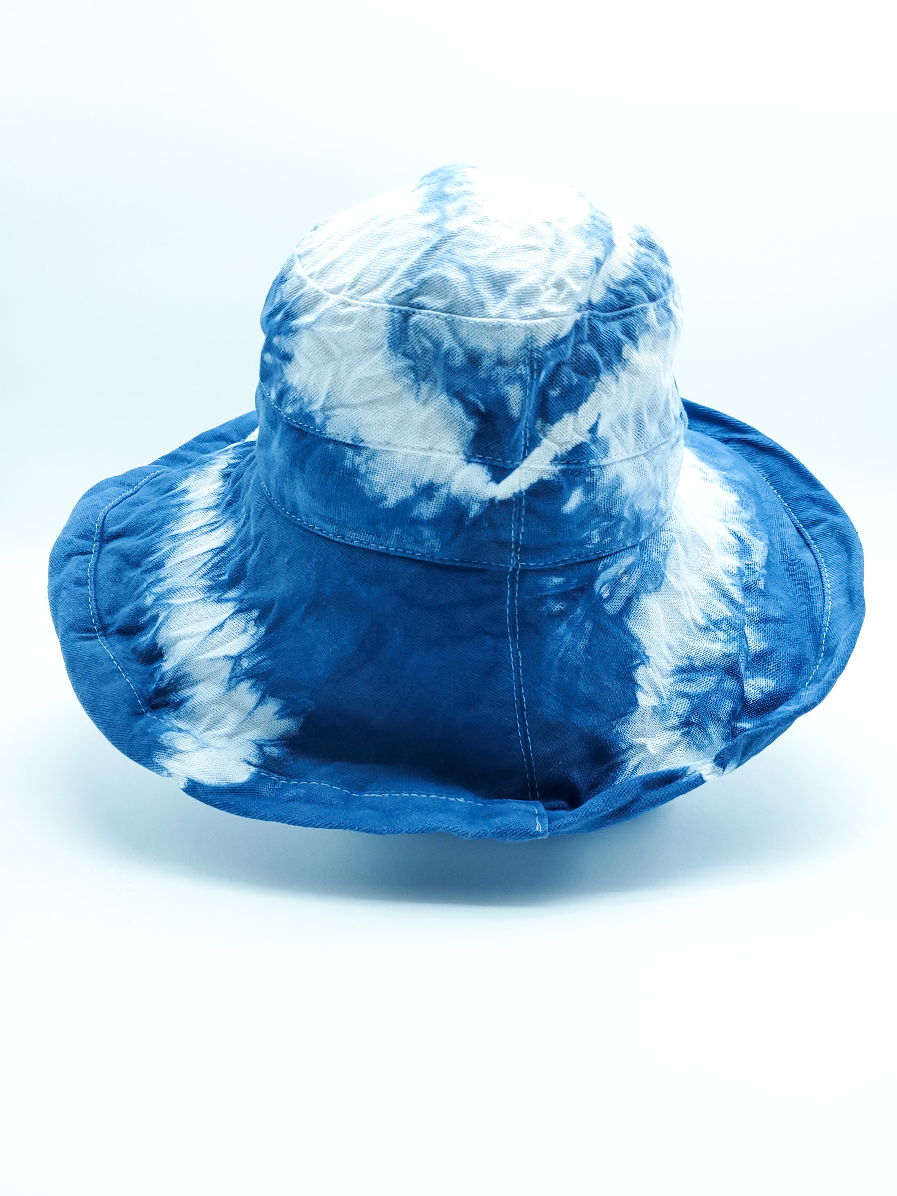 Adjustable Extra Wide Brim Indigo Dyed Shibori Hat with Lining (O/S) - The Caffeinated Raven