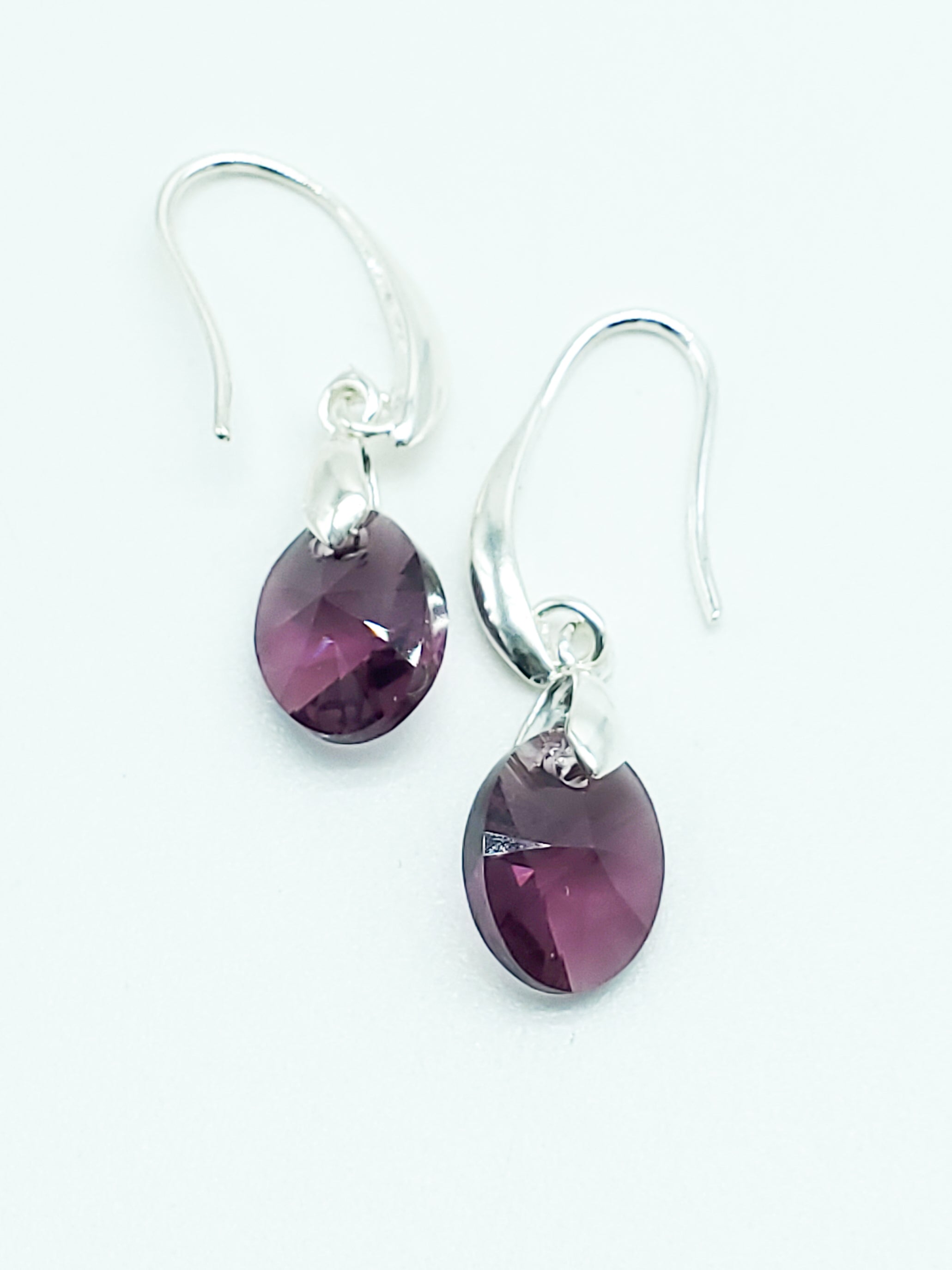 "Amethyst" OVAL SWAROVSKI CRYSTAL/STERLING SILVER EARRINGS - The Caffeinated Raven