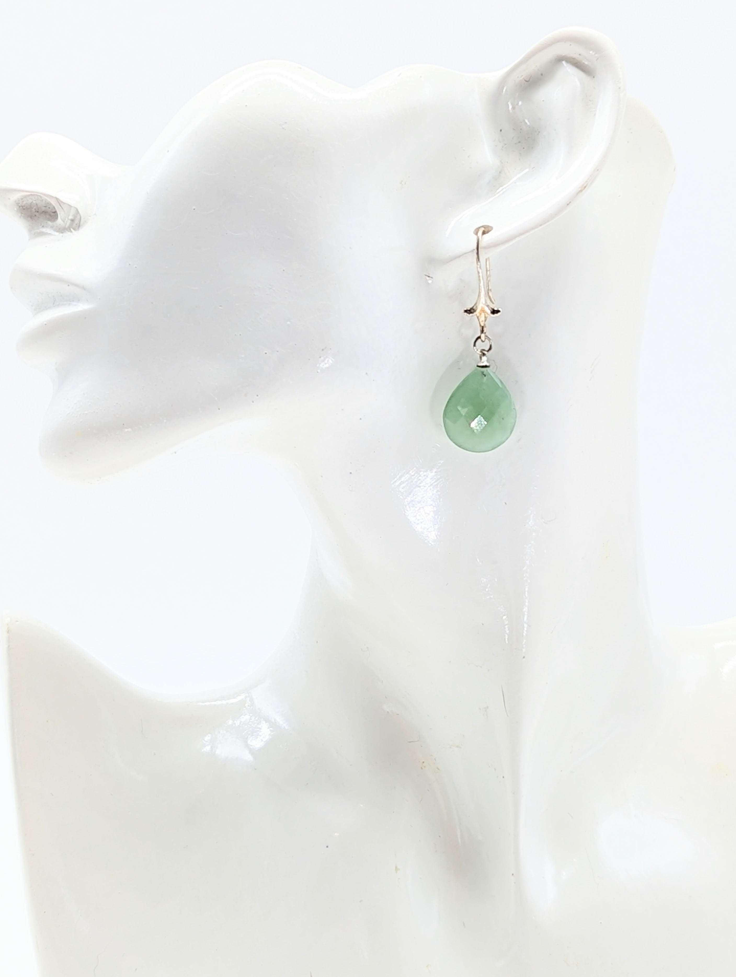 Aventurine Briolette and Sterling Silver Lily Dangle Earrings - The Caffeinated Raven