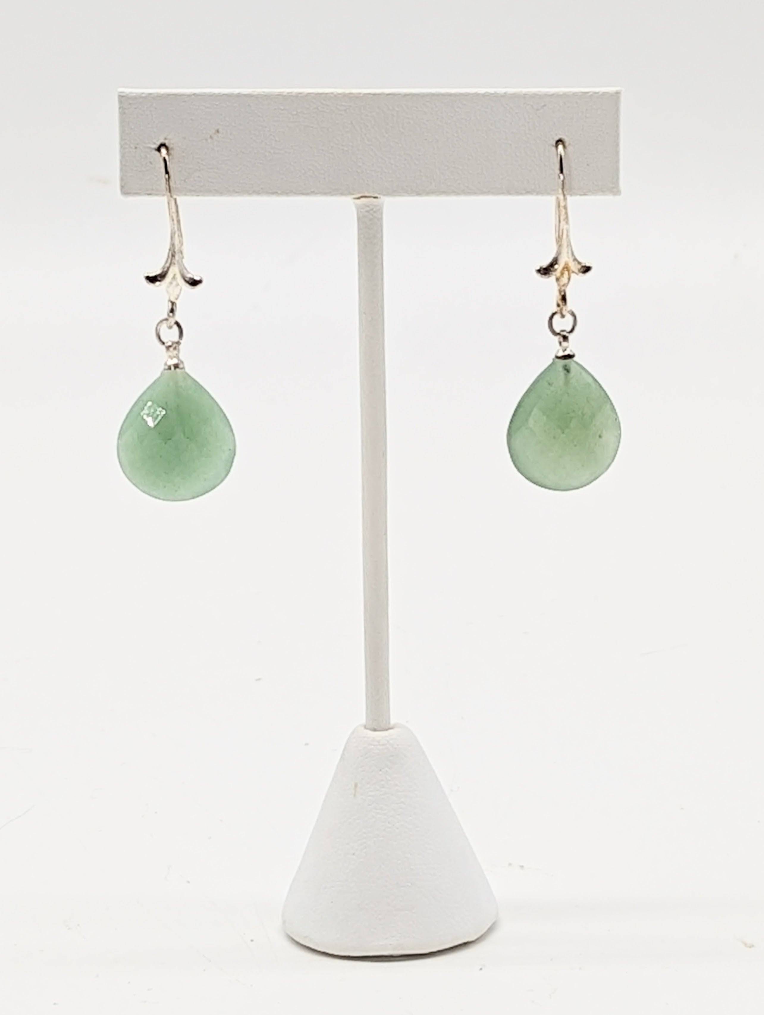 Aventurine Briolette and Sterling Silver Lily Dangle Earrings - The Caffeinated Raven