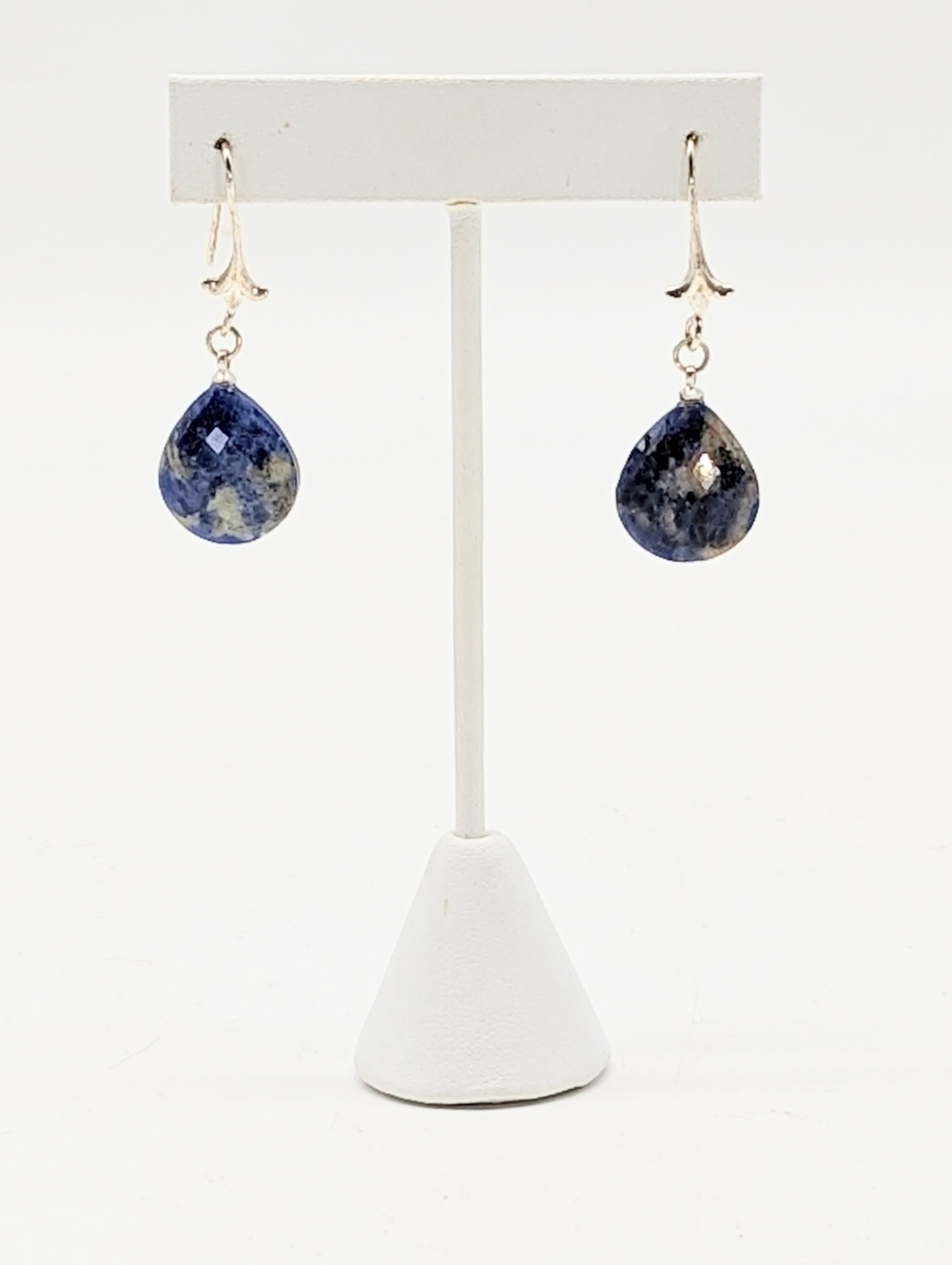 Sodalite Briolette And Sterling Silver Lily Dangle Earrings - The Caffeinated Raven