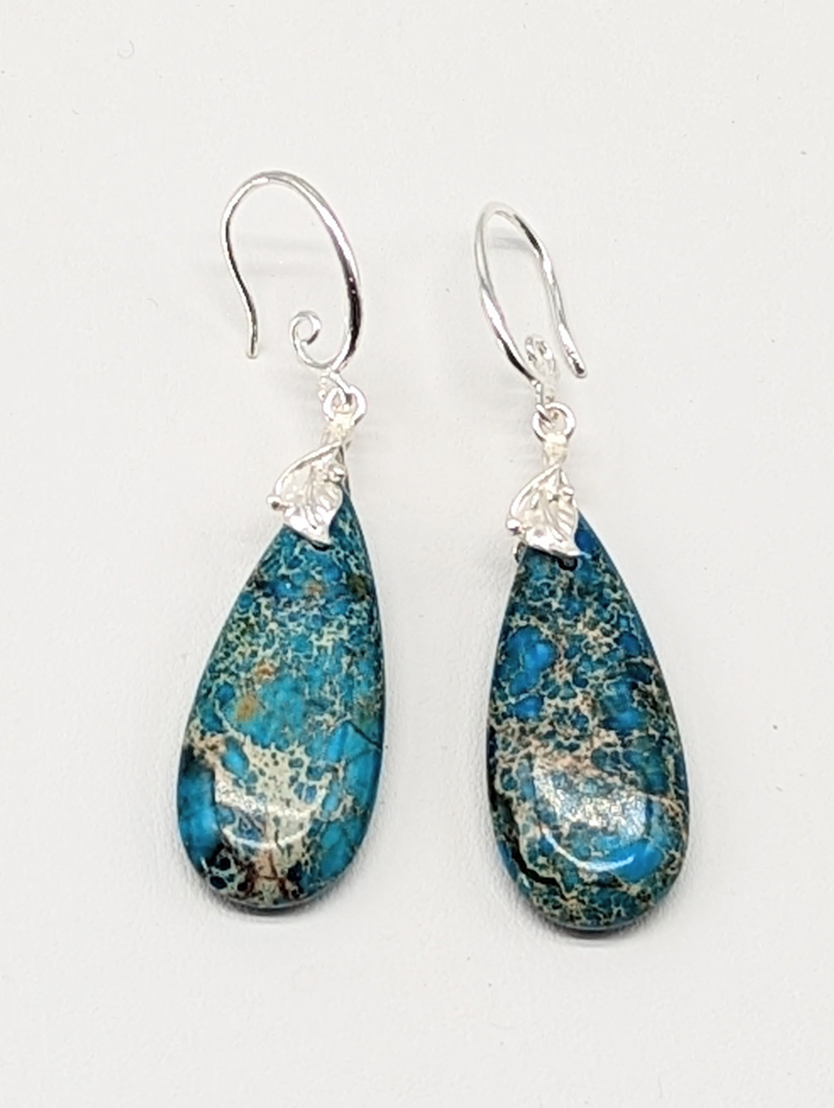 Ocean Jasper Earrings on Sterling Silver Leaf Bails