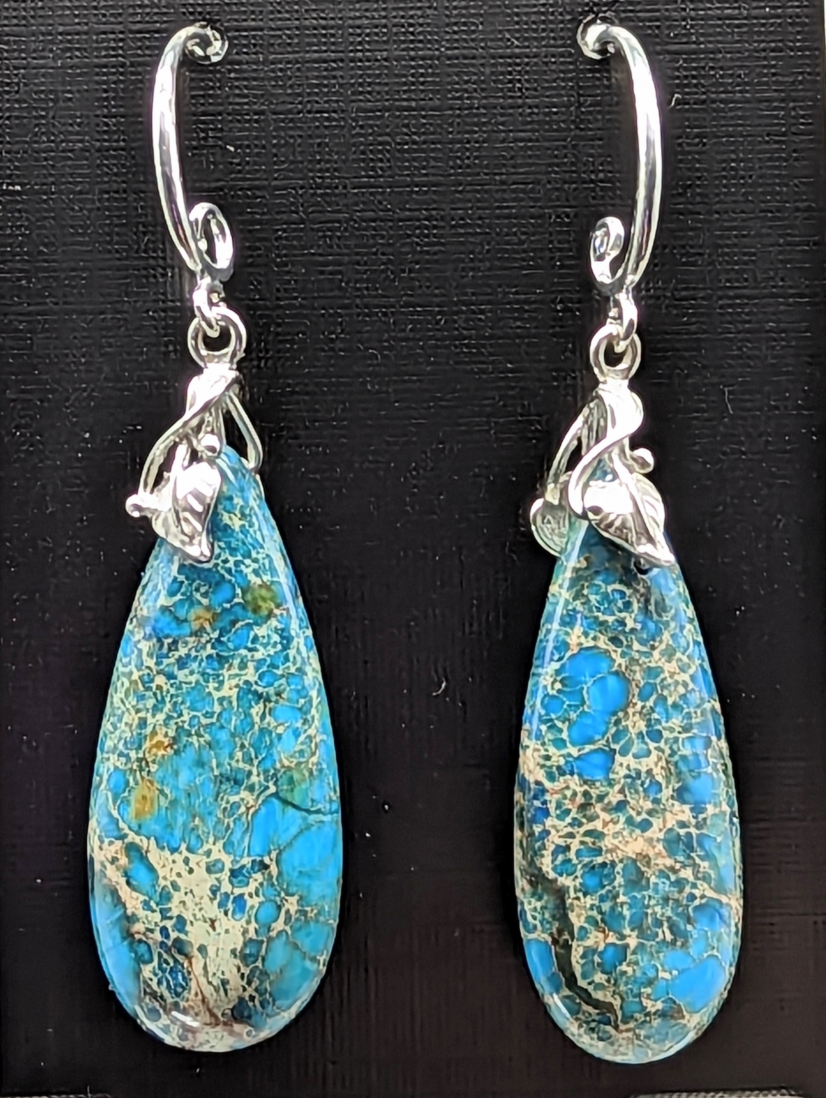 Ocean Jasper Earrings on Sterling Silver Leaf Bails