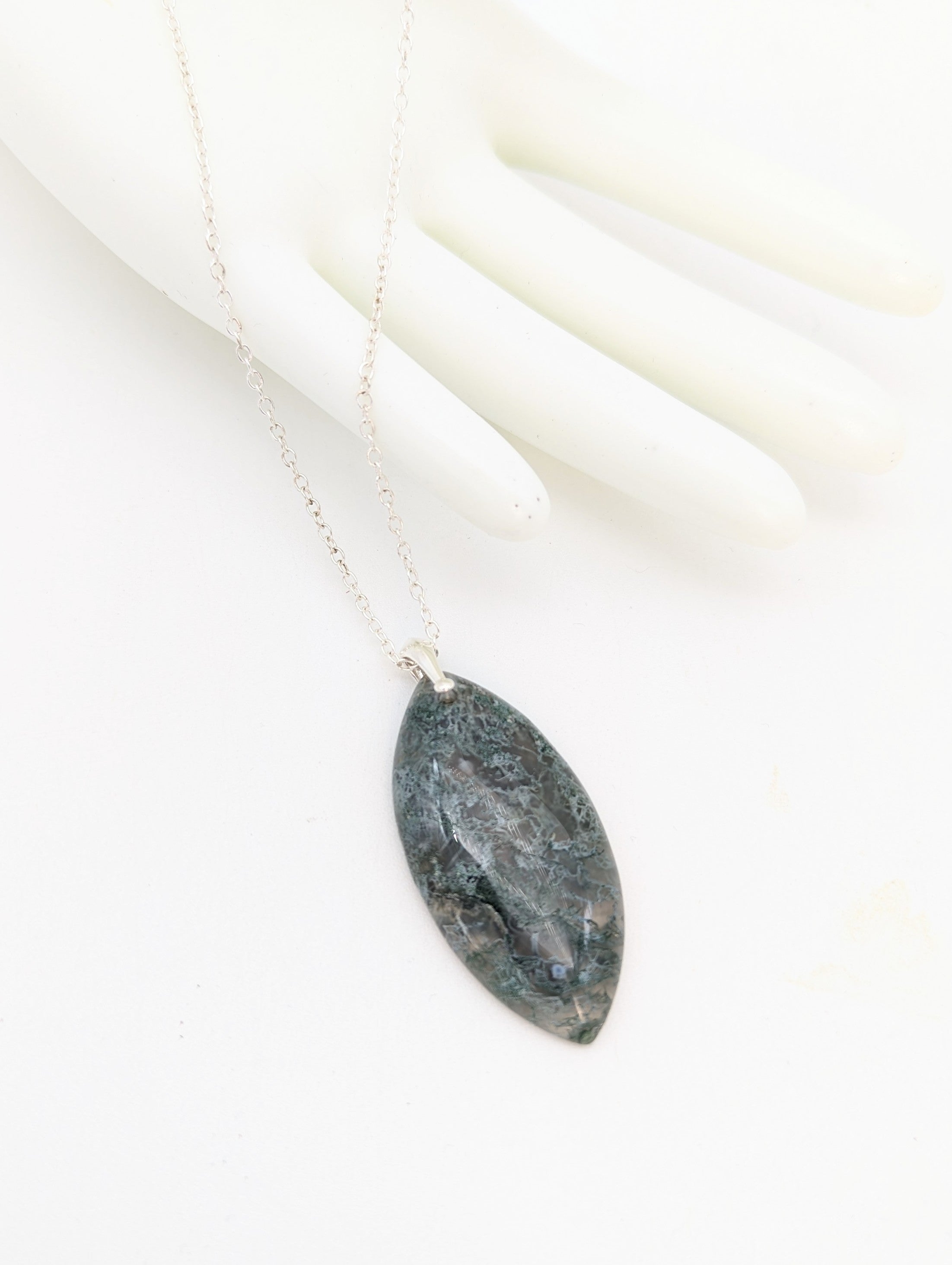 Moss Agate Necklace on Sterling Silver Bail and Chain