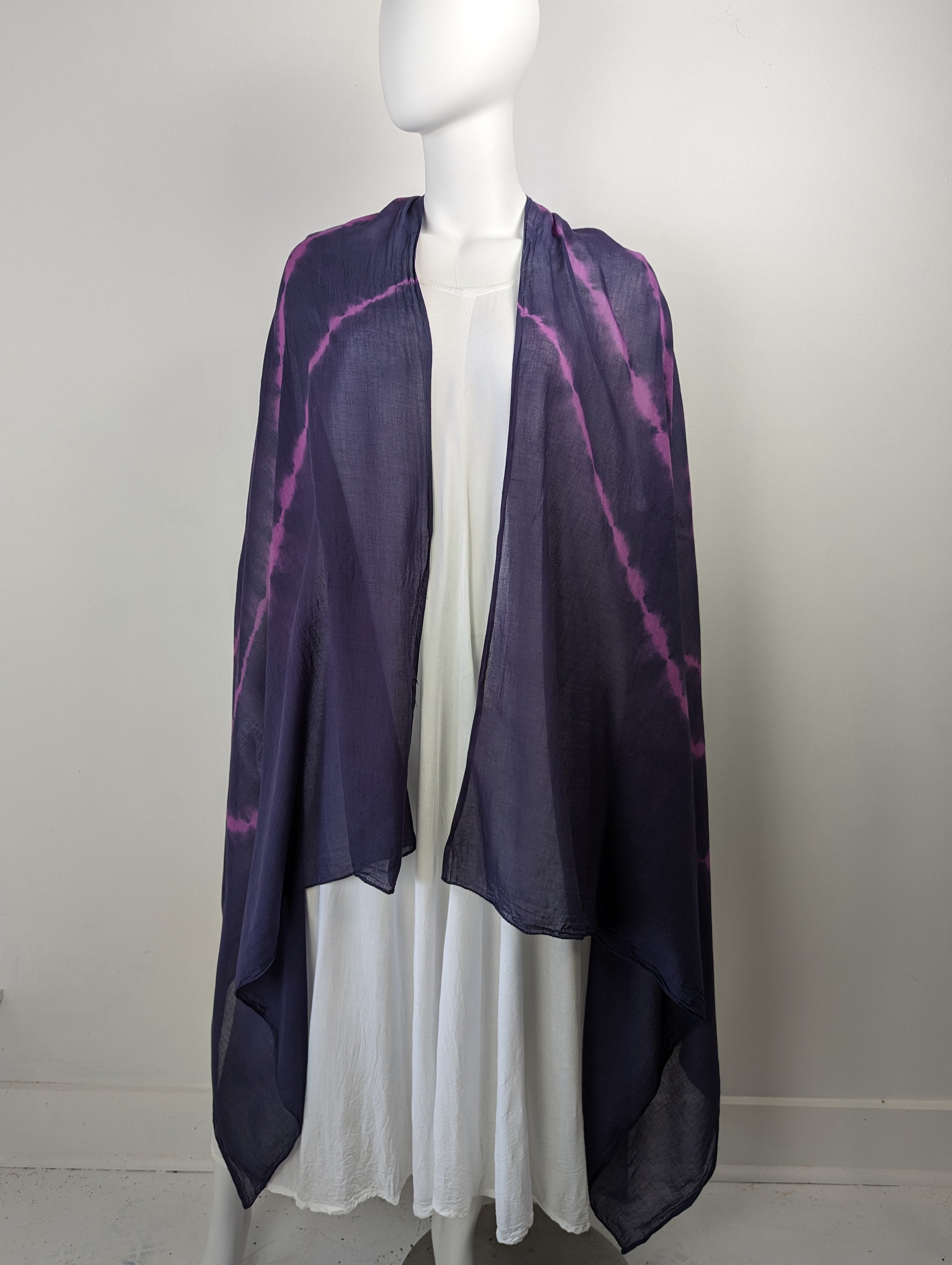 Black and Purple Organic Cotton Shawl/Scarf - 43" x 90"