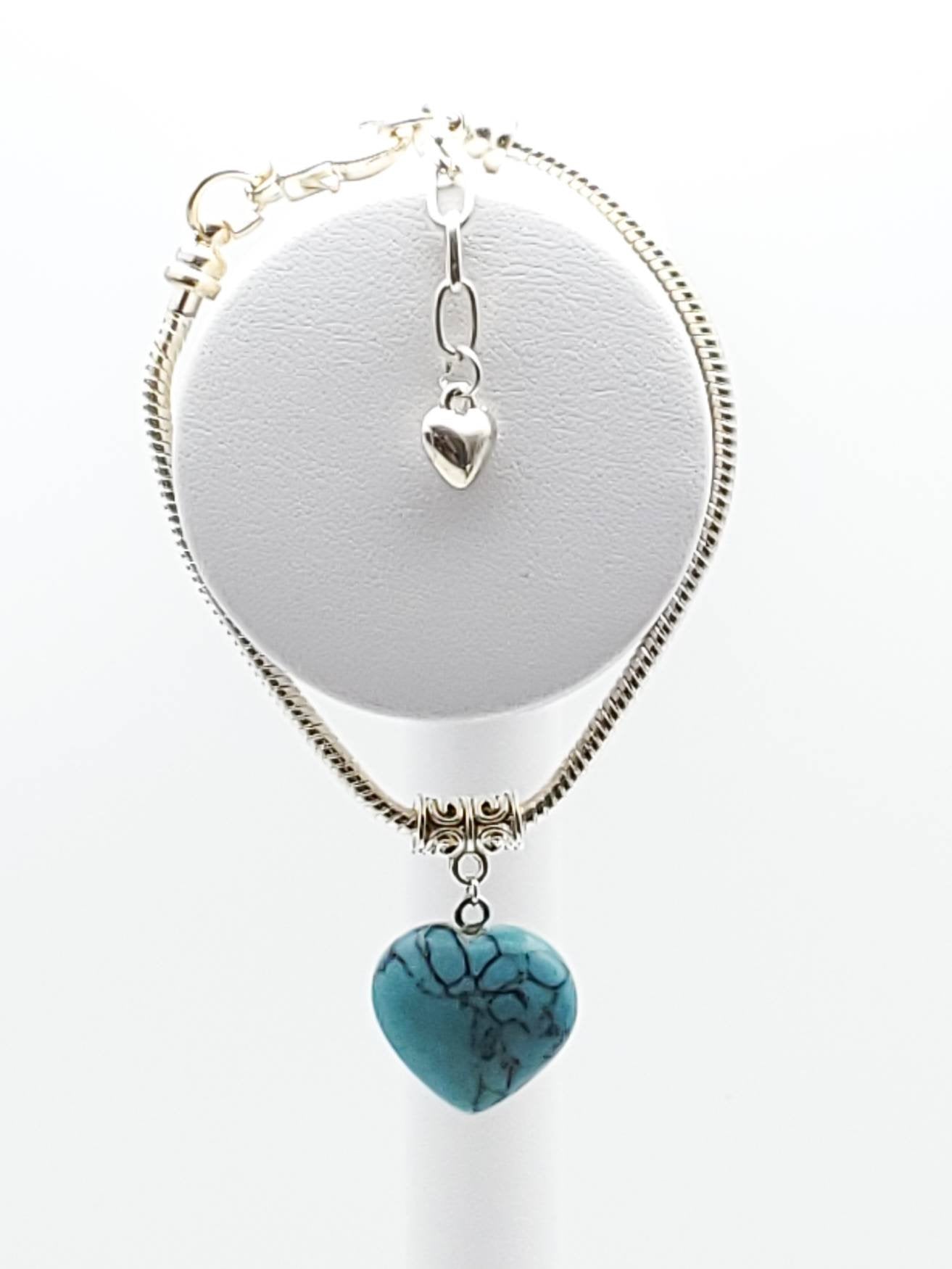 Charm Bracelet with Turquoise Stone Heart - The Caffeinated Raven