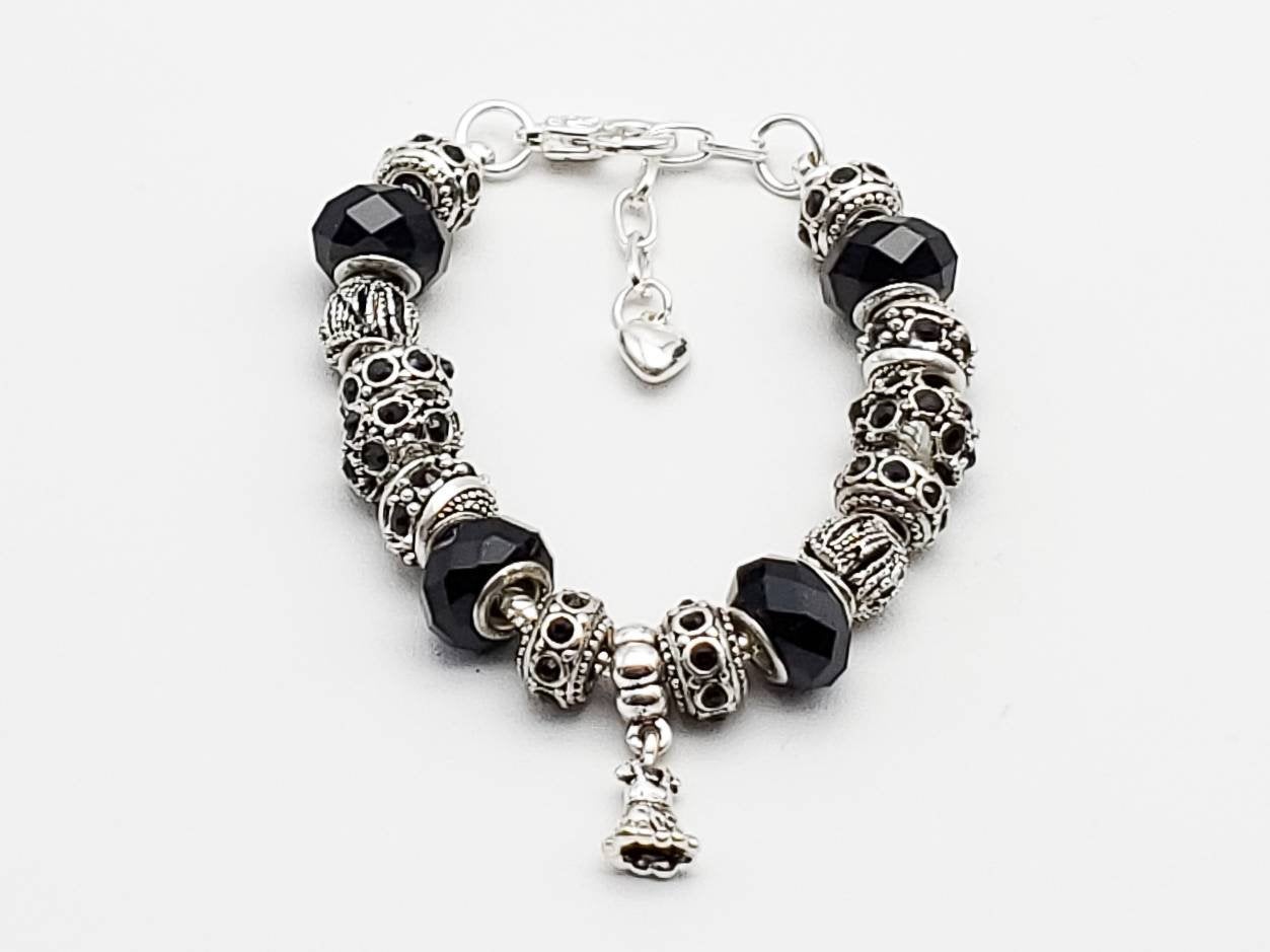 Black Murano European Bracelet with Dress Charm - The Caffeinated Raven