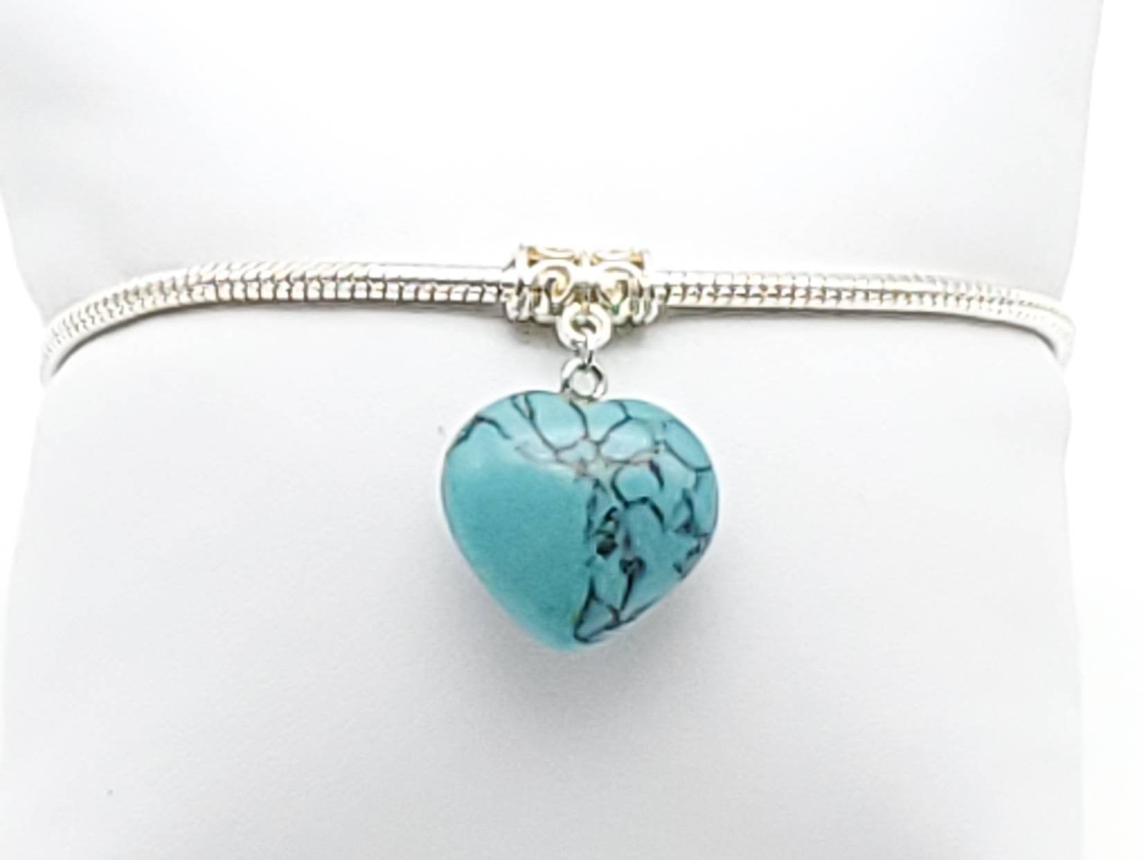 Charm Bracelet with Turquoise Stone Heart - The Caffeinated Raven