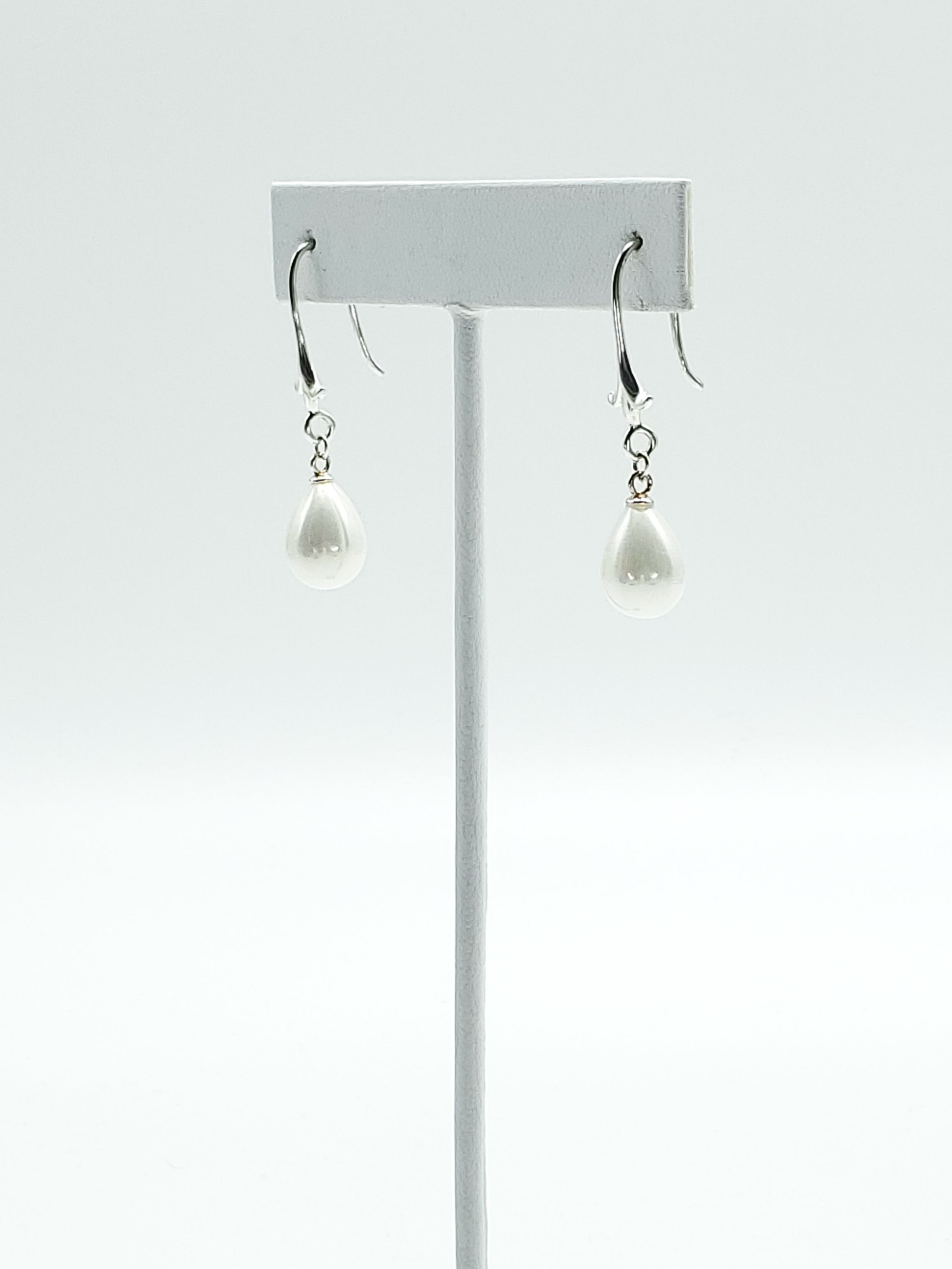 White Shell Pearl Earrings on Sterling Silver Lily Ear Wires and Bails - The Caffeinated Raven