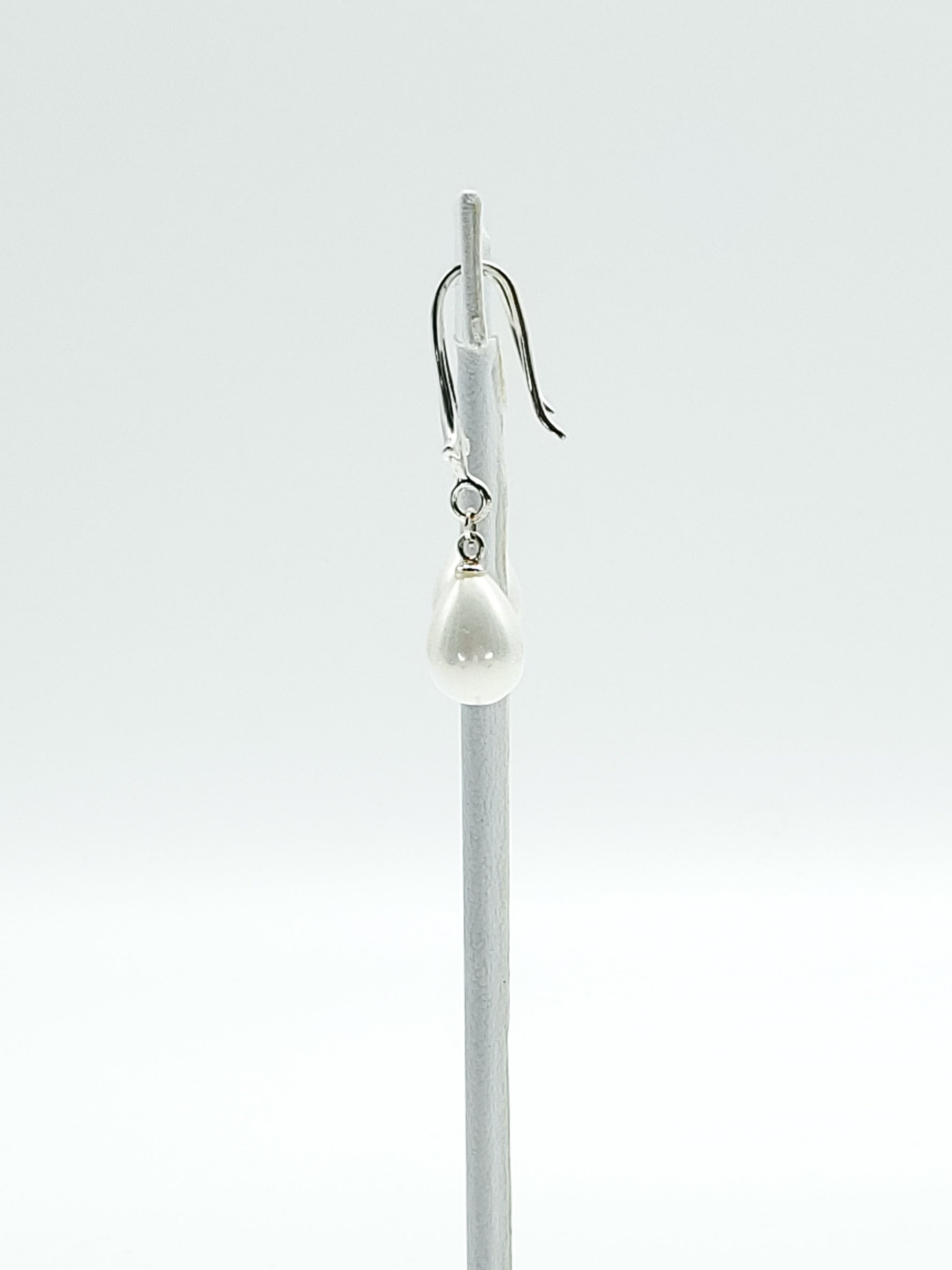 White Shell Pearl Earrings on Sterling Silver Lily Ear Wires and Bails - The Caffeinated Raven