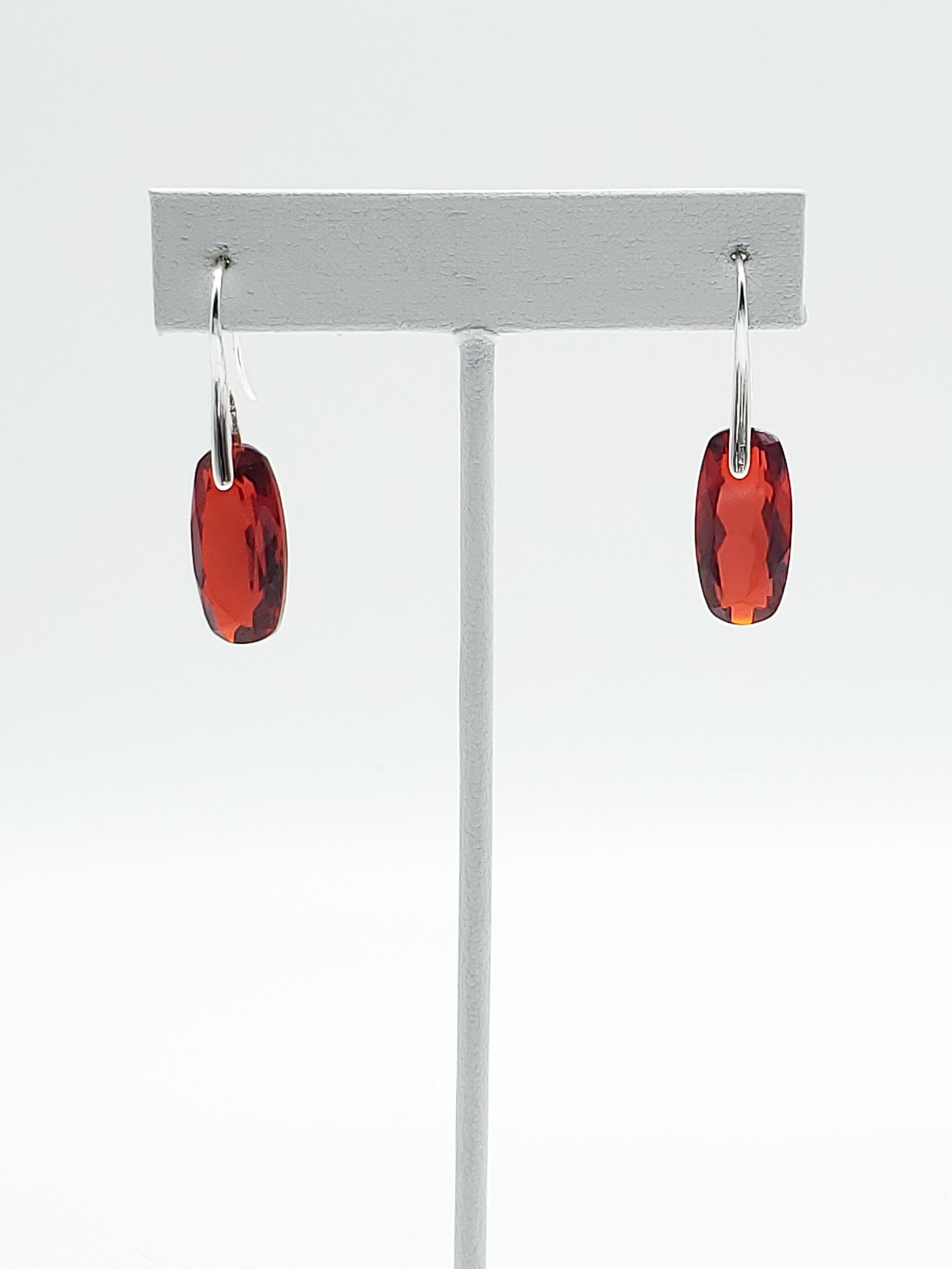 Cushion Cut Hydro Red Quartz Earrings on Sterling Silver Ear Wires - The Caffeinated Raven