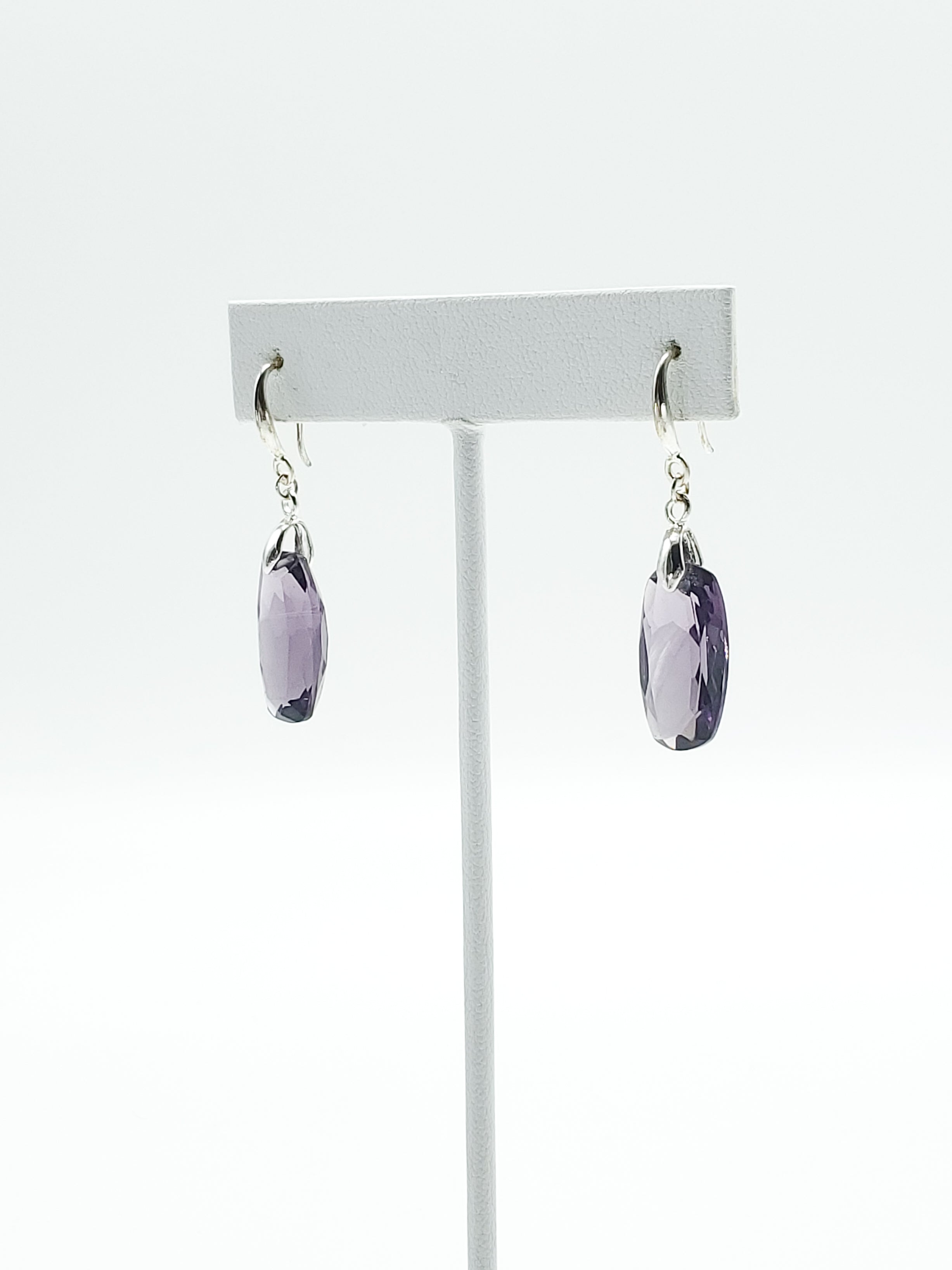 Cushion Cut Hydro Amethyst Earrings on Sterling Silver Bails and Ear Wires - The Caffeinated Raven