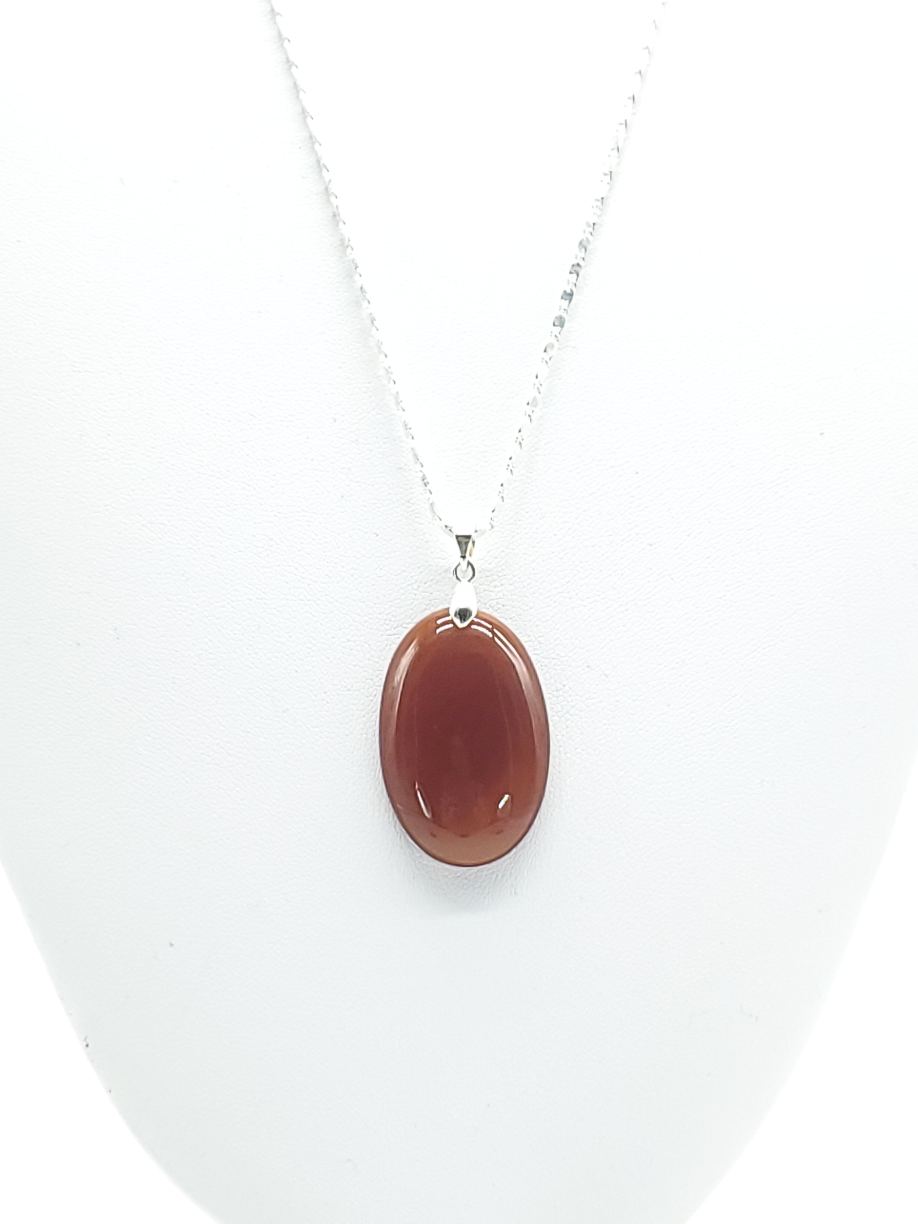 Oval Red Carnelian Necklace on Sterling Silver Flat S Chain - The Caffeinated Raven