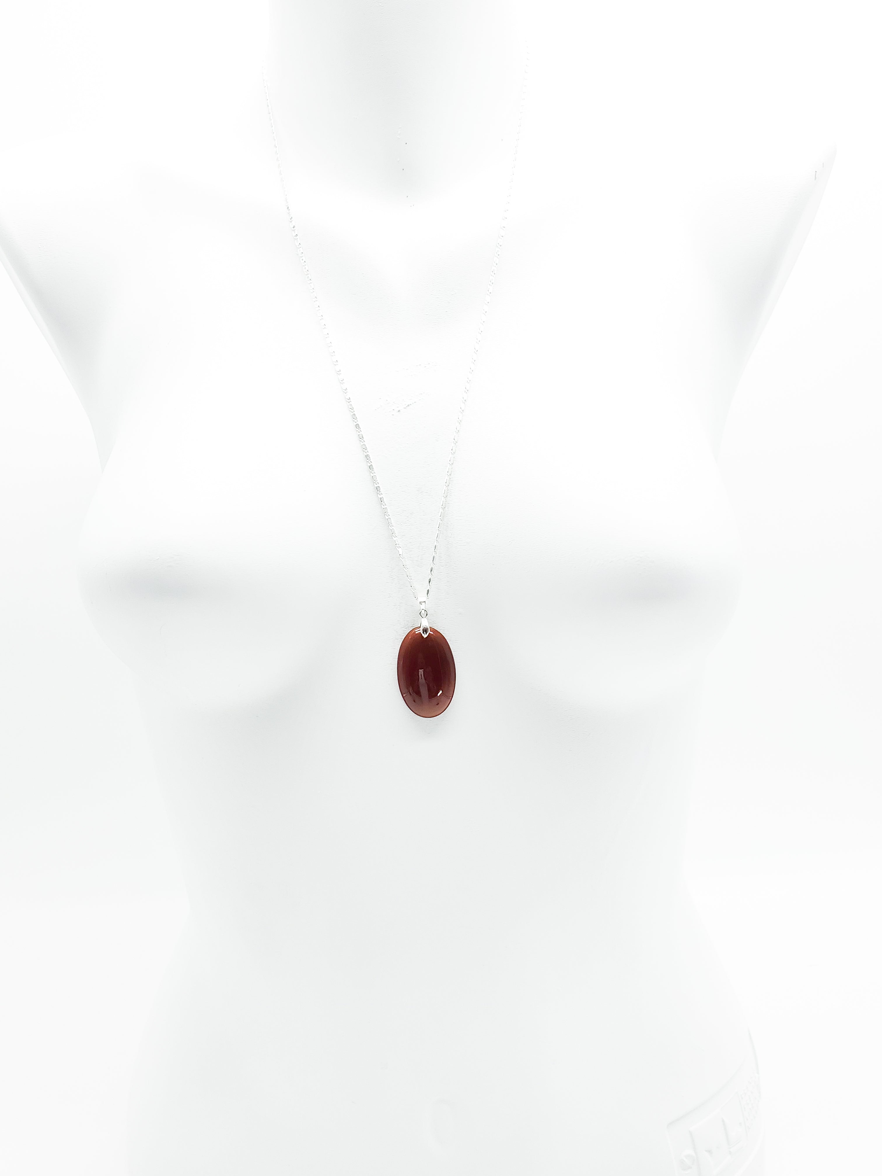 Oval Red Carnelian Necklace on Sterling Silver Flat S Chain - The Caffeinated Raven