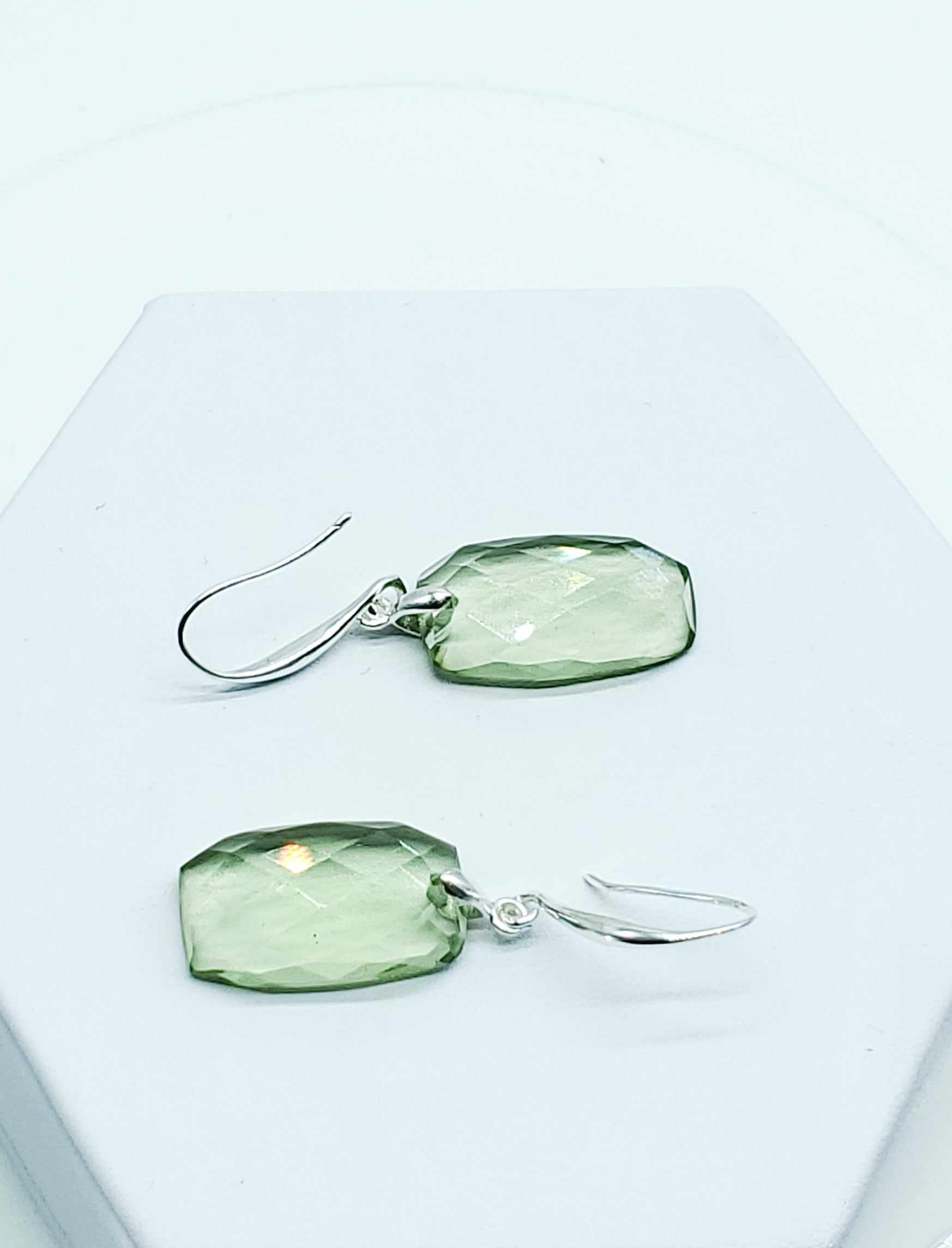 Bagette Faceted Hydro Peridot Quartz Earrings on Sterling Silver Ear Wires - The Caffeinated Raven