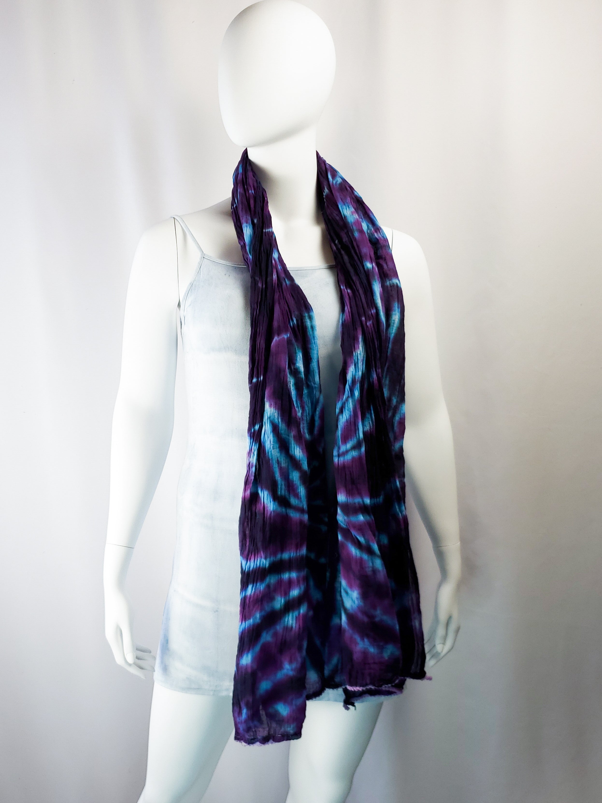 Purple and Peacock Spider Dye Crinkle Bandhani Shawl/Scarf - The Caffeinated Raven