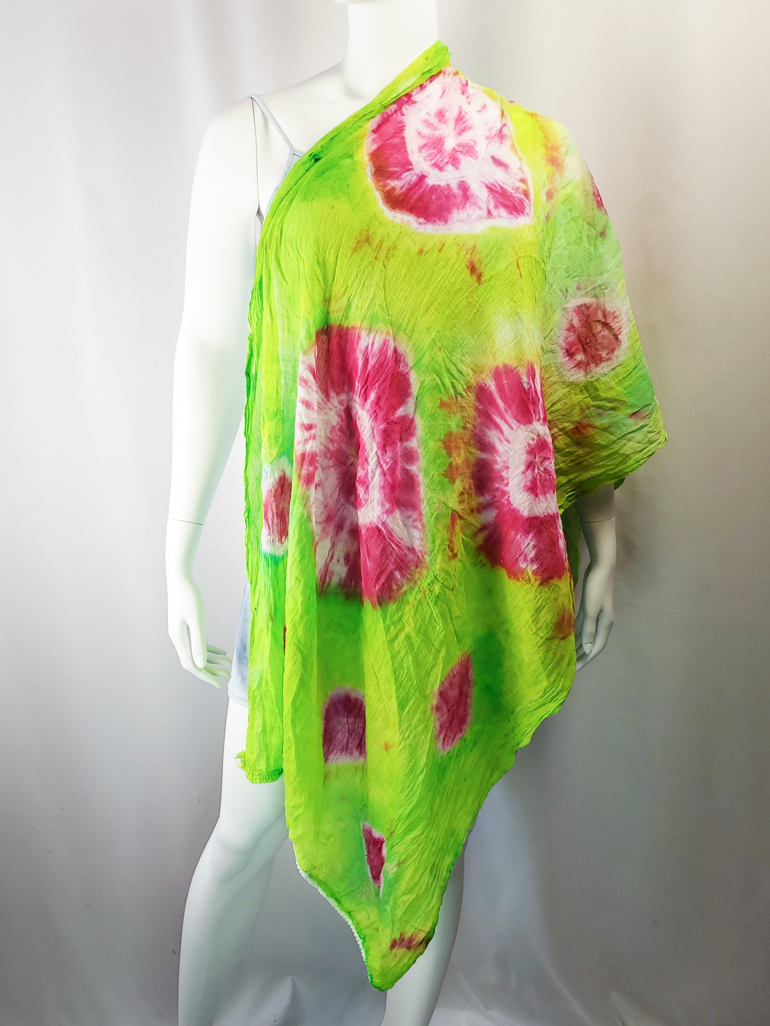 Hand Painted Rose Garden Crinkle Bandhani Shawl/Scarf - The Caffeinated Raven