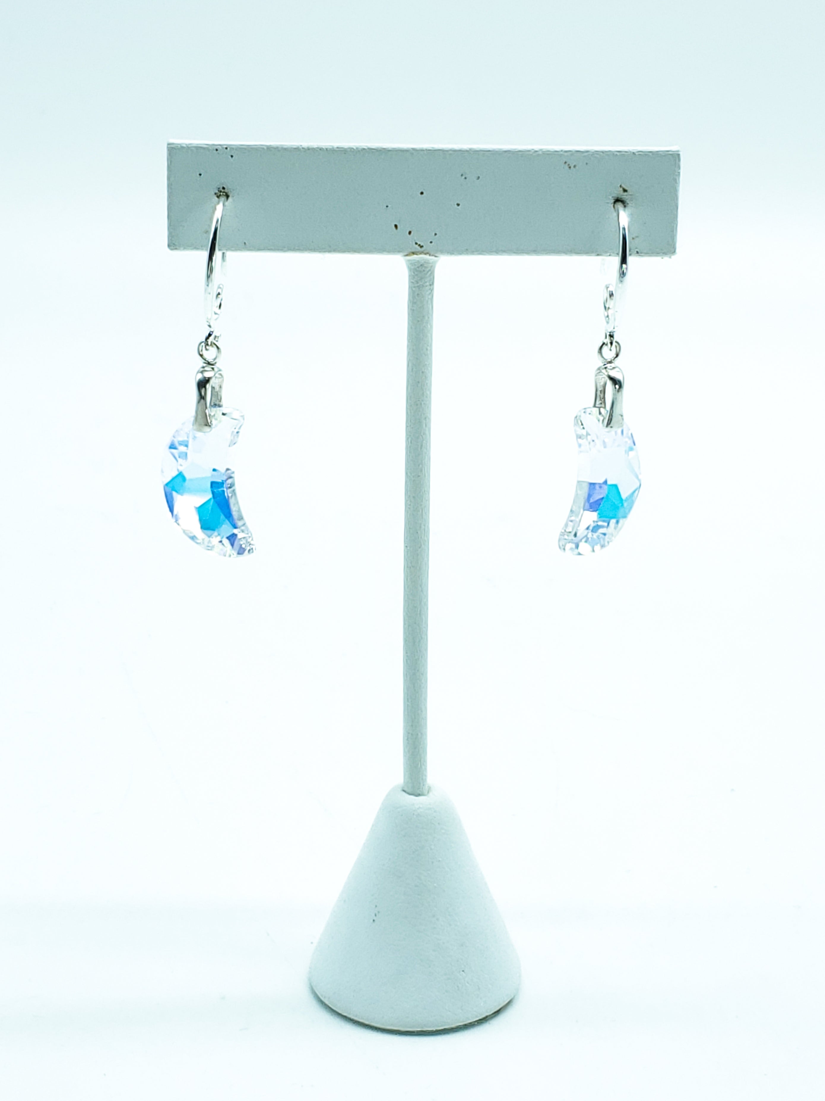"Crystal Aurore Boreale" Swarovski Crystal Moon Earrings on Sterling Silver - The Caffeinated Raven