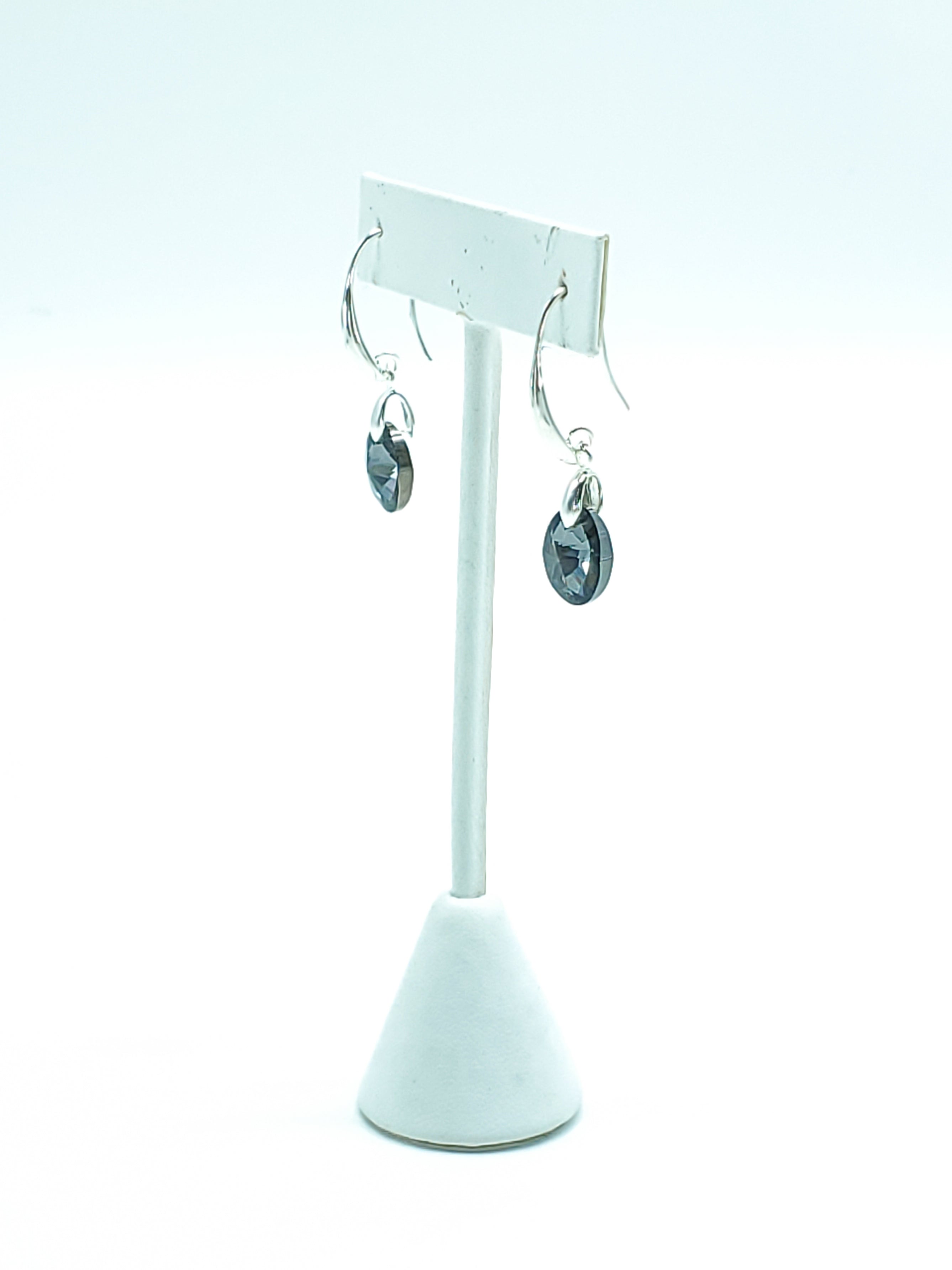 "Crystal Silver Night" Oval Swarovski Crystal/Sterling Silver Earrings - The Caffeinated Raven