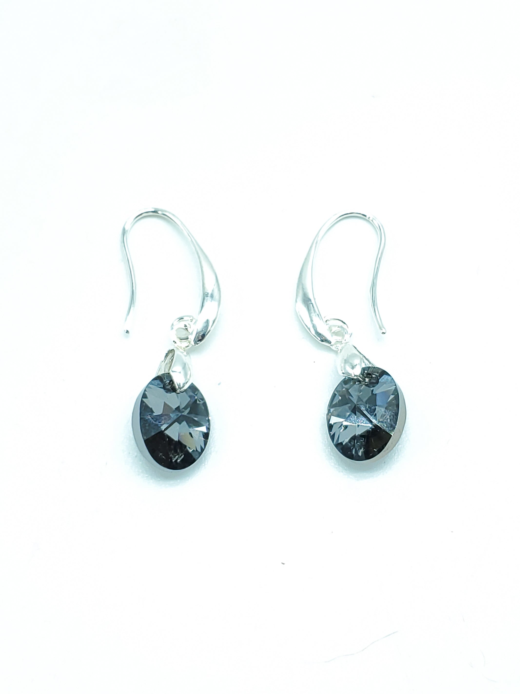 "Crystal Silver Night" Oval Swarovski Crystal/Sterling Silver Earrings - The Caffeinated Raven