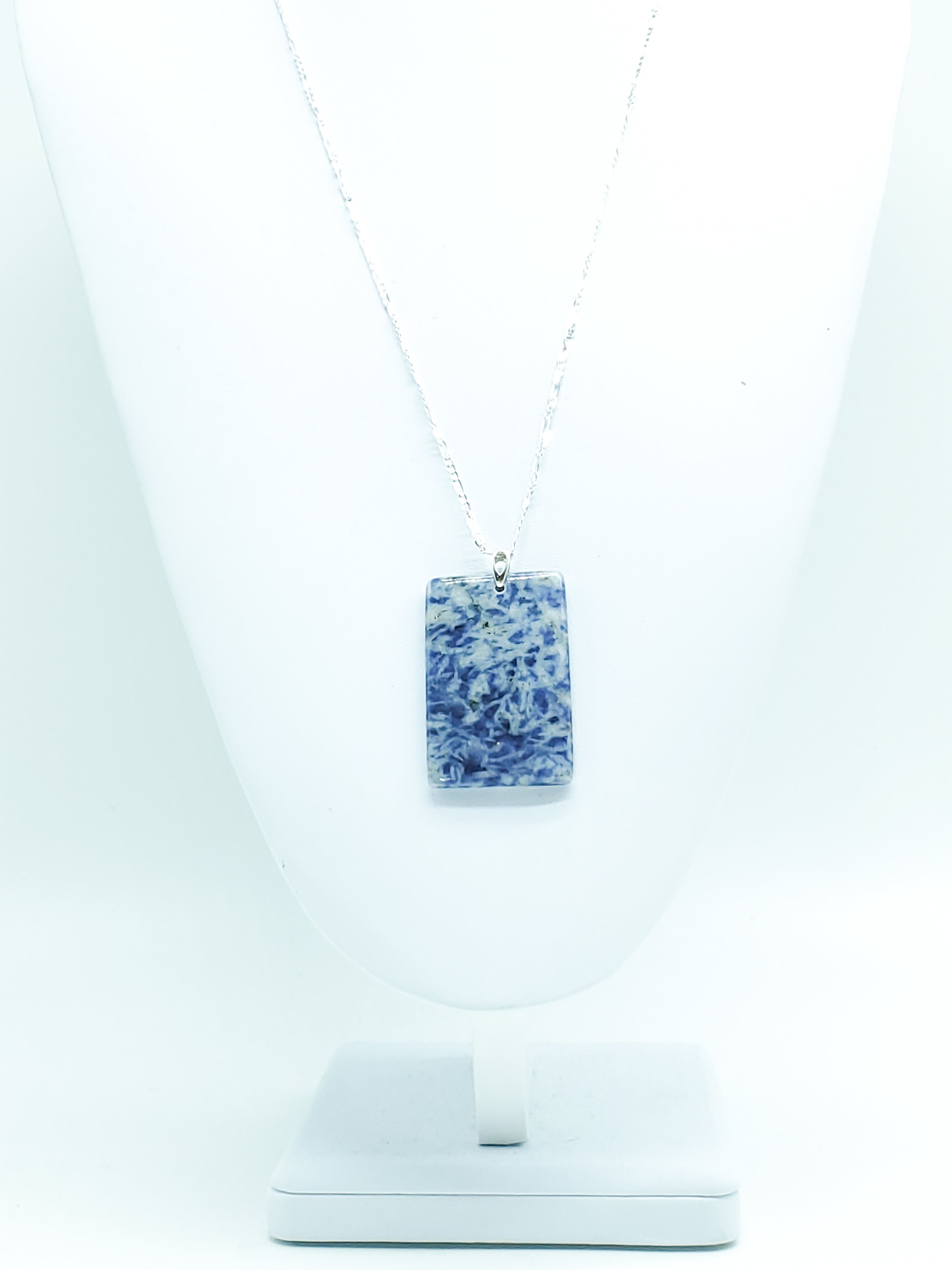 Rectangular Sodalite Pendant on Sterling Silver Bail and Figaro Chain - The Caffeinated Raven