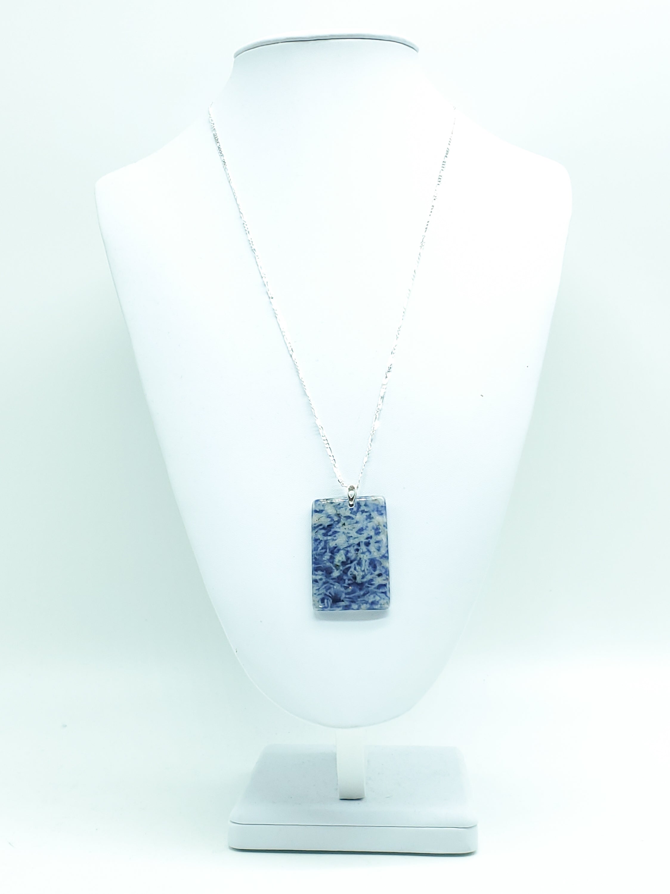 Rectangular Sodalite Pendant on Sterling Silver Bail and Figaro Chain - The Caffeinated Raven
