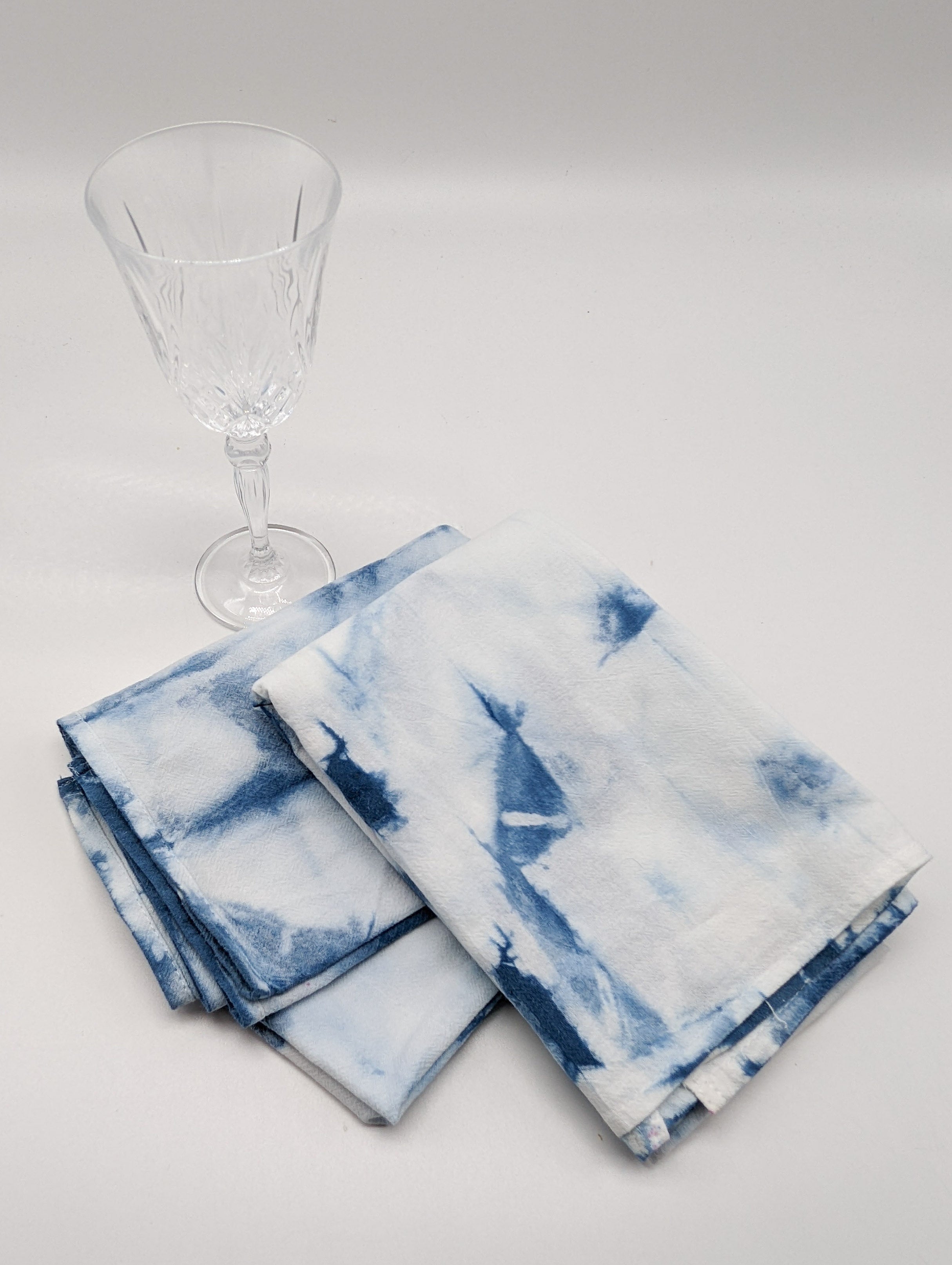 Indigo Shibori Cotton Sack Cloth Tea Towels - Set of 2 - 24" x 38" - The Caffeinated Raven