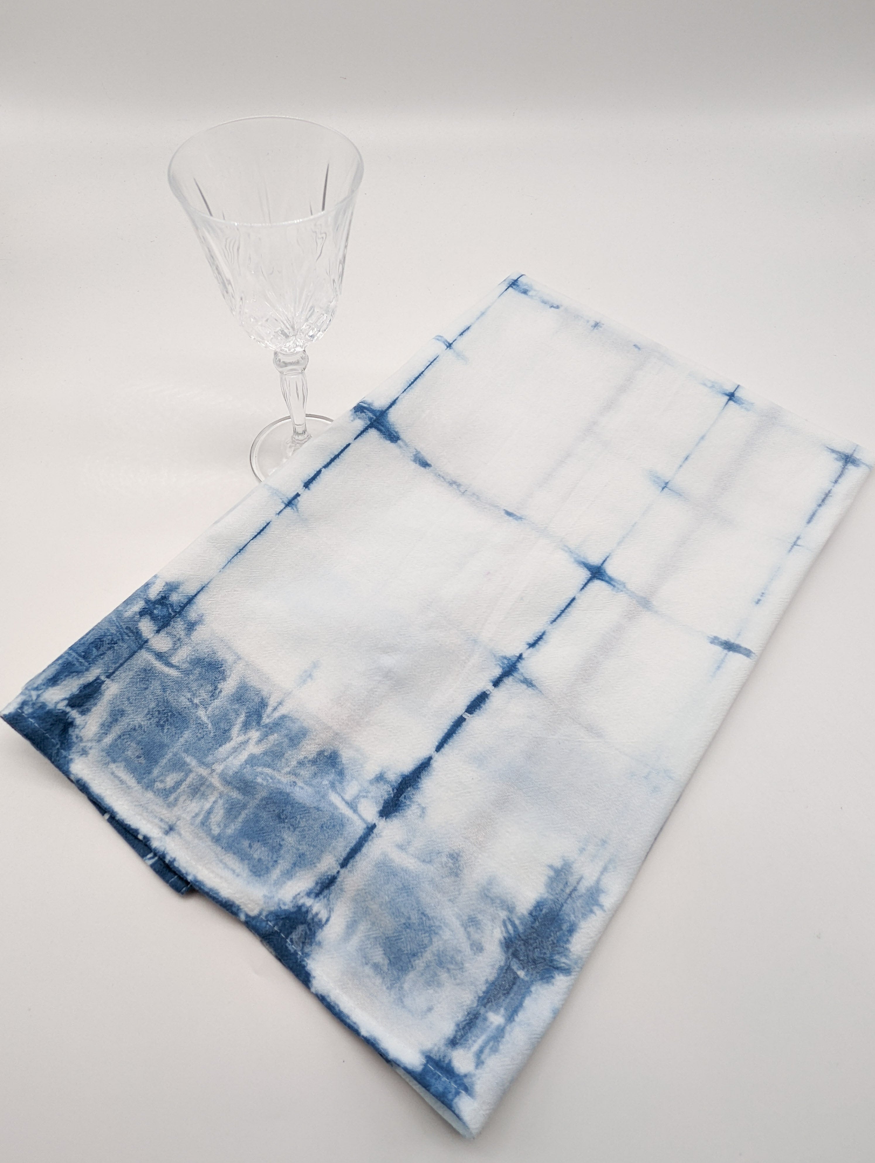 Indigo Shibori Cotton Sack Cloth Tea Towel- 24" x 38" - The Caffeinated Raven