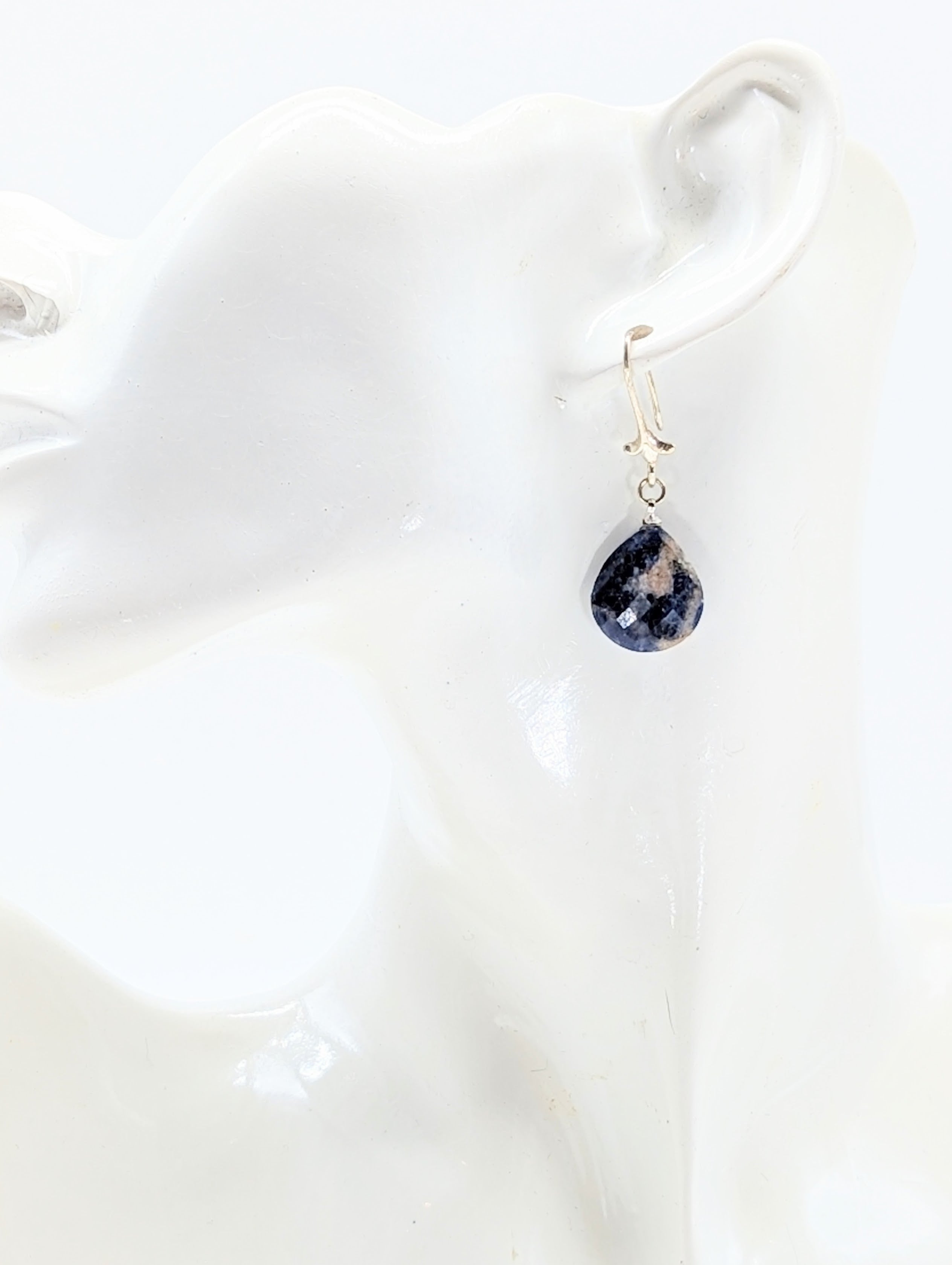 Sodalite Briolette And Sterling Silver Lily Dangle Earrings - The Caffeinated Raven