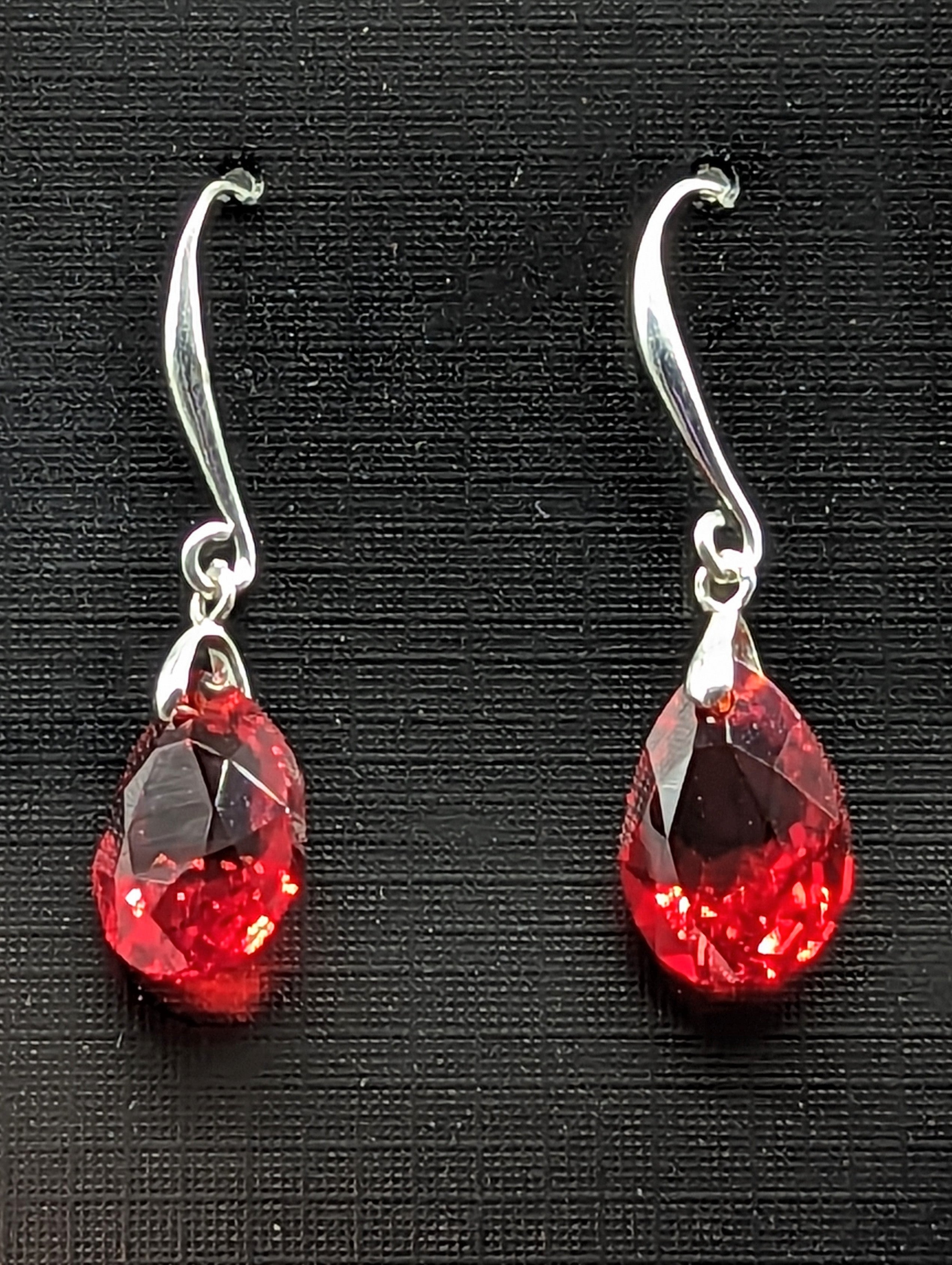 "Light Siam" Austrian Crystal Earrings on Sterling Silver - The Caffeinated Raven