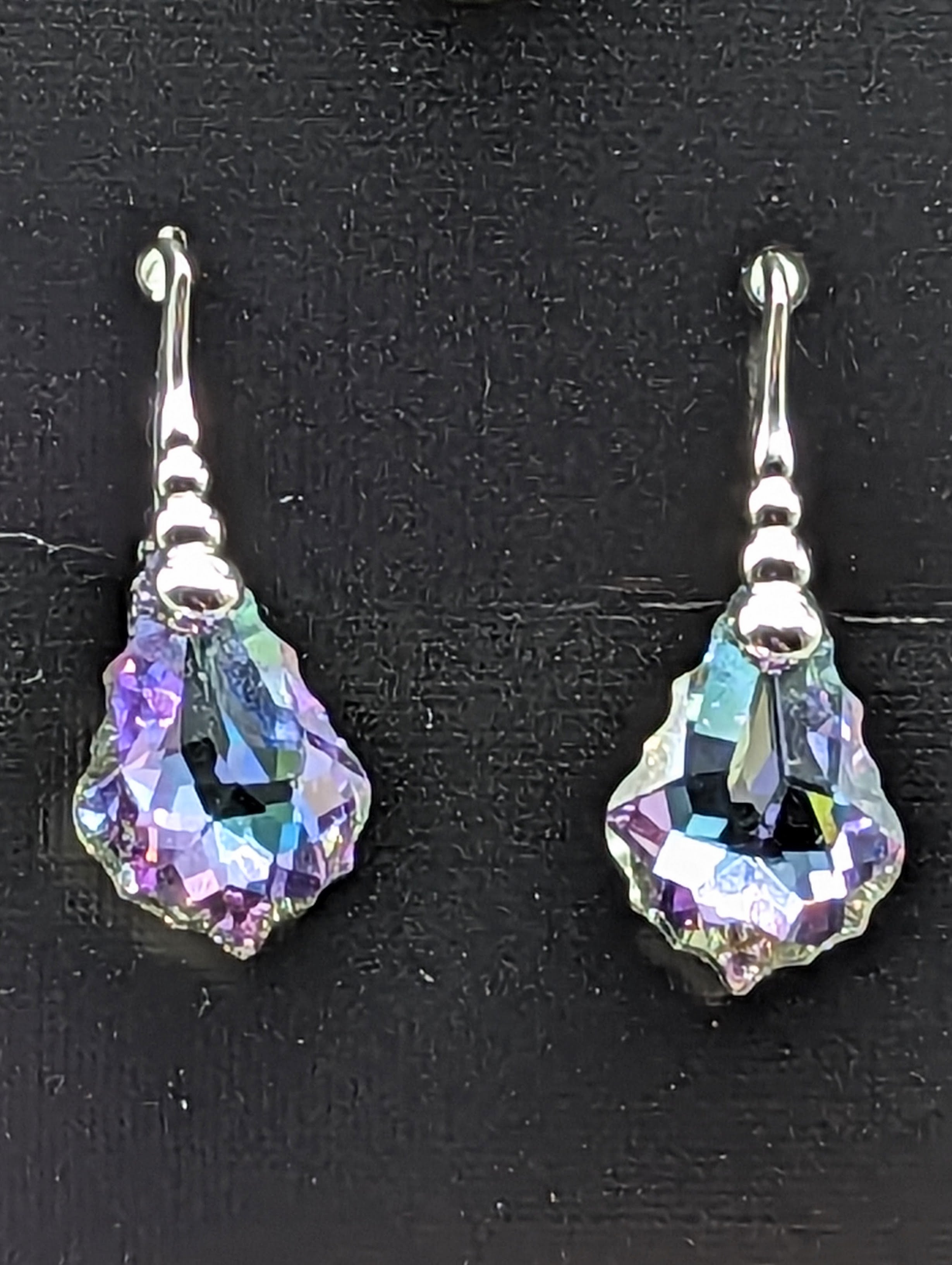 "Crystal Vitrail Light" Austrian Crystals on Sterling Silver Lever Back Earrings