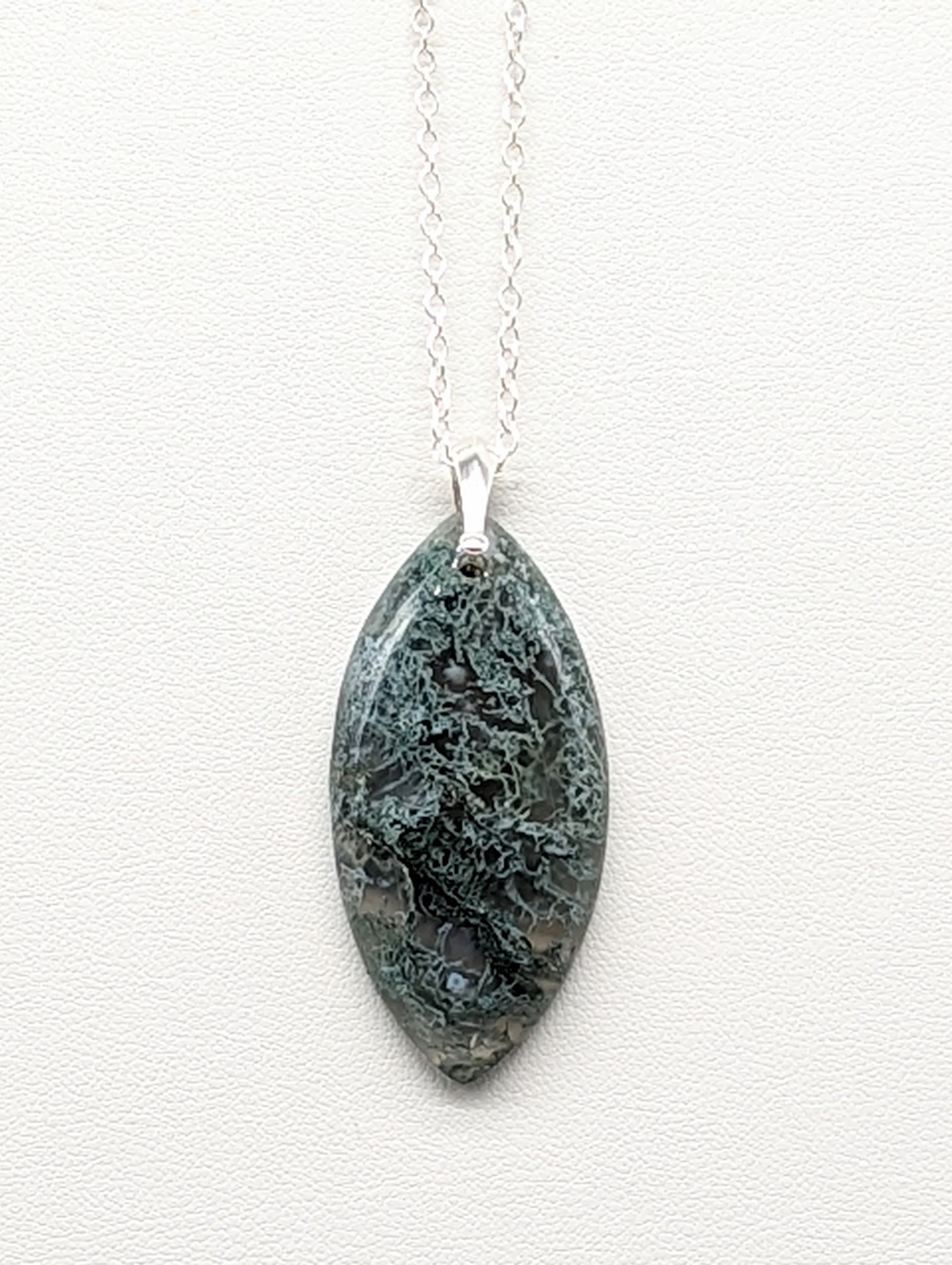 Moss Agate Necklace on Sterling Silver Bail and Chain