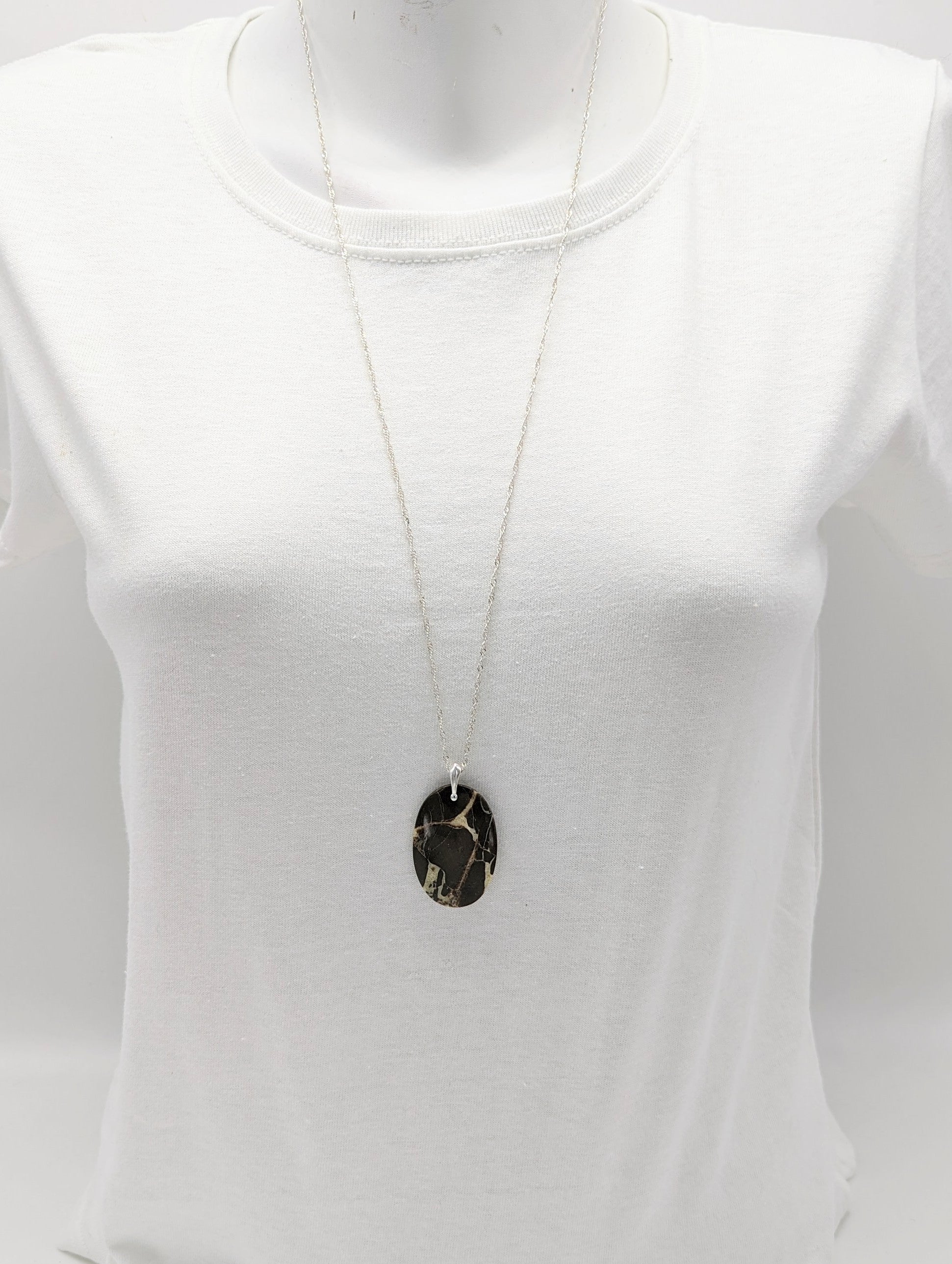 Septarian Necklace on Sterling Silver Bail and Wave Chain