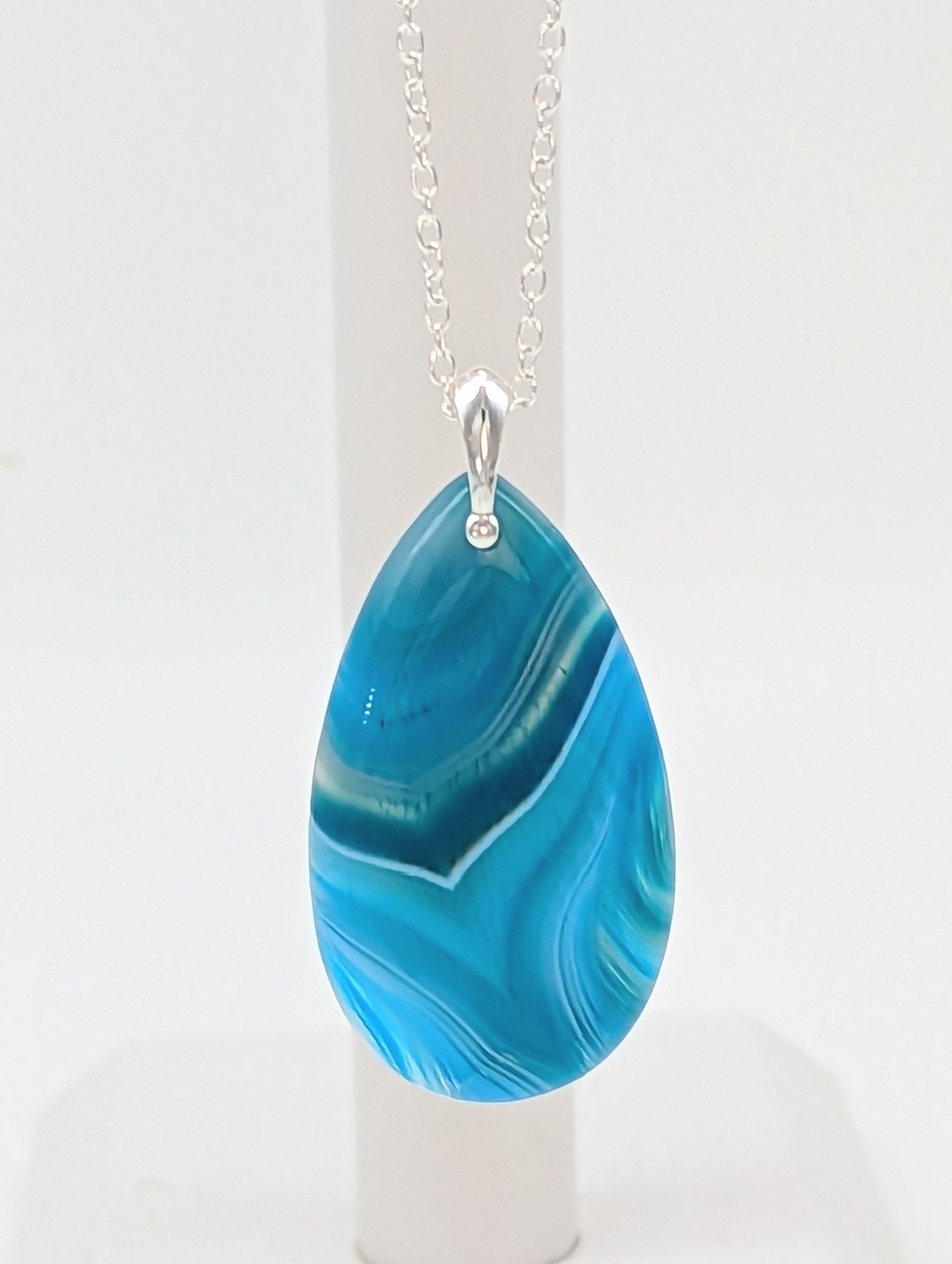 Blue Agate Necklace on Sterling Silver Bail and Chain