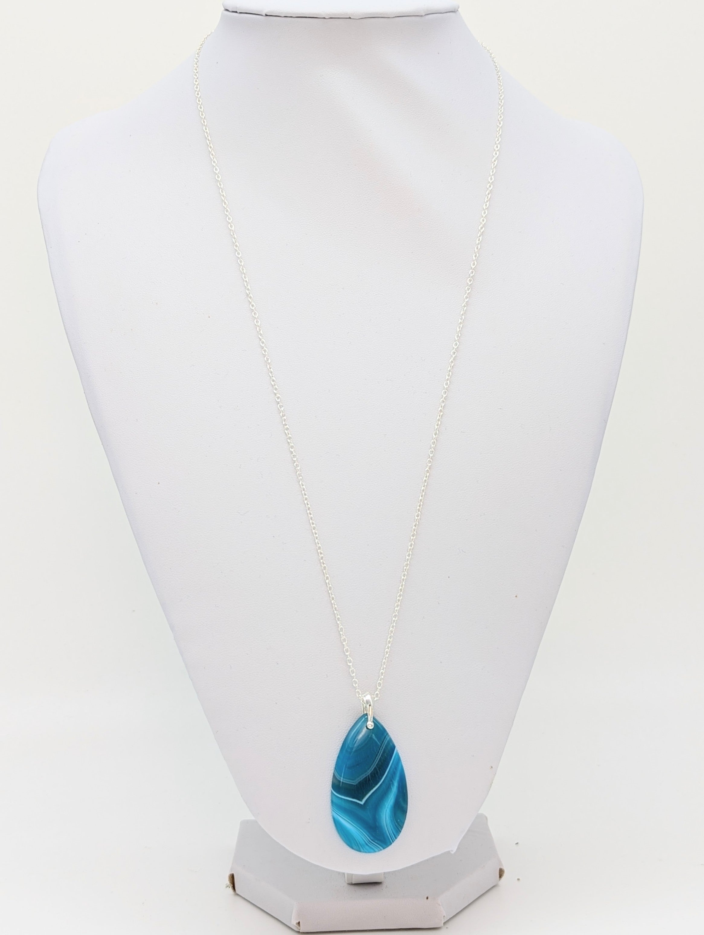 Blue Agate Necklace on Sterling Silver Bail and Chain