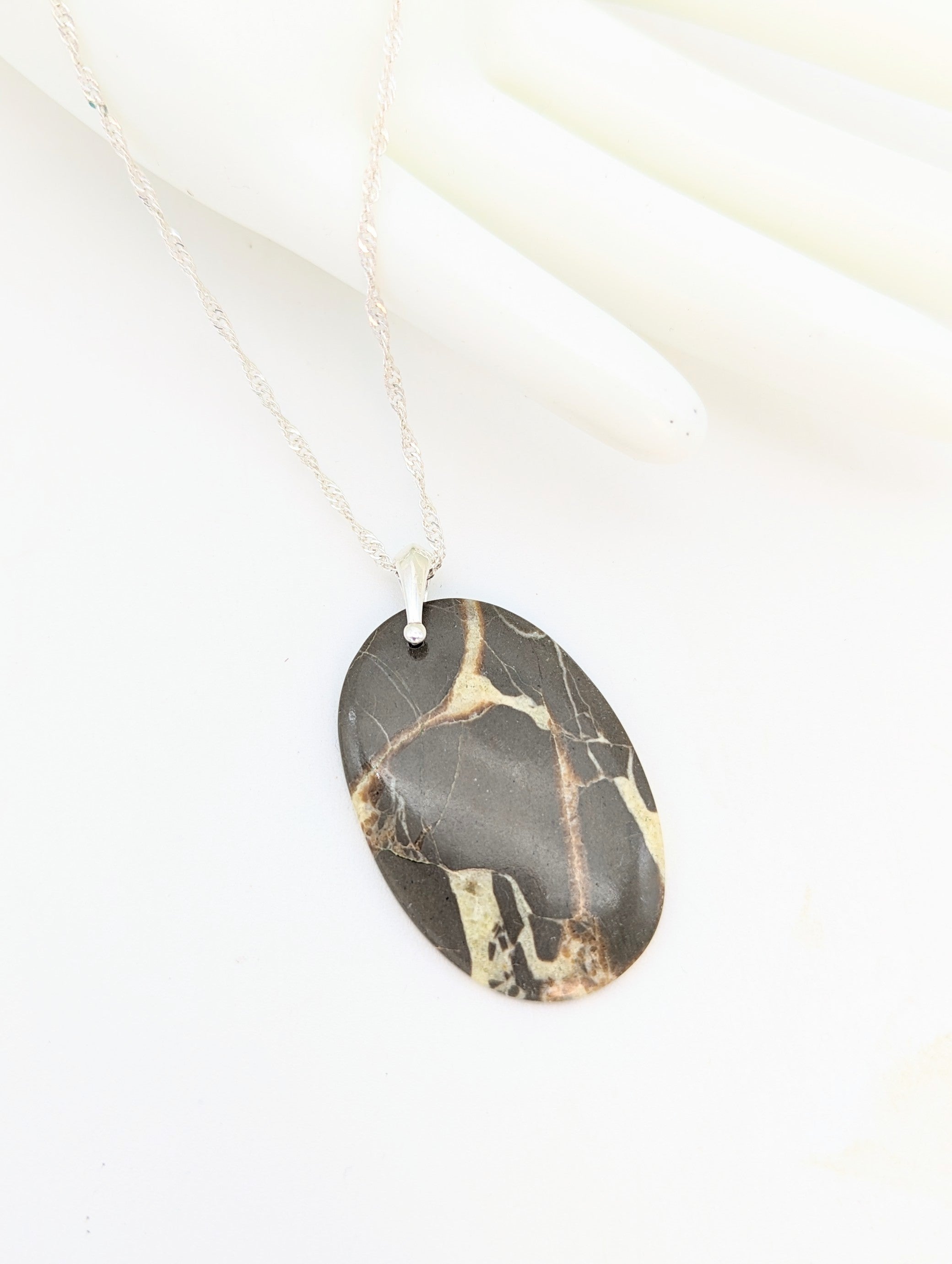 Septarian Necklace on Sterling Silver Bail and Wave Chain