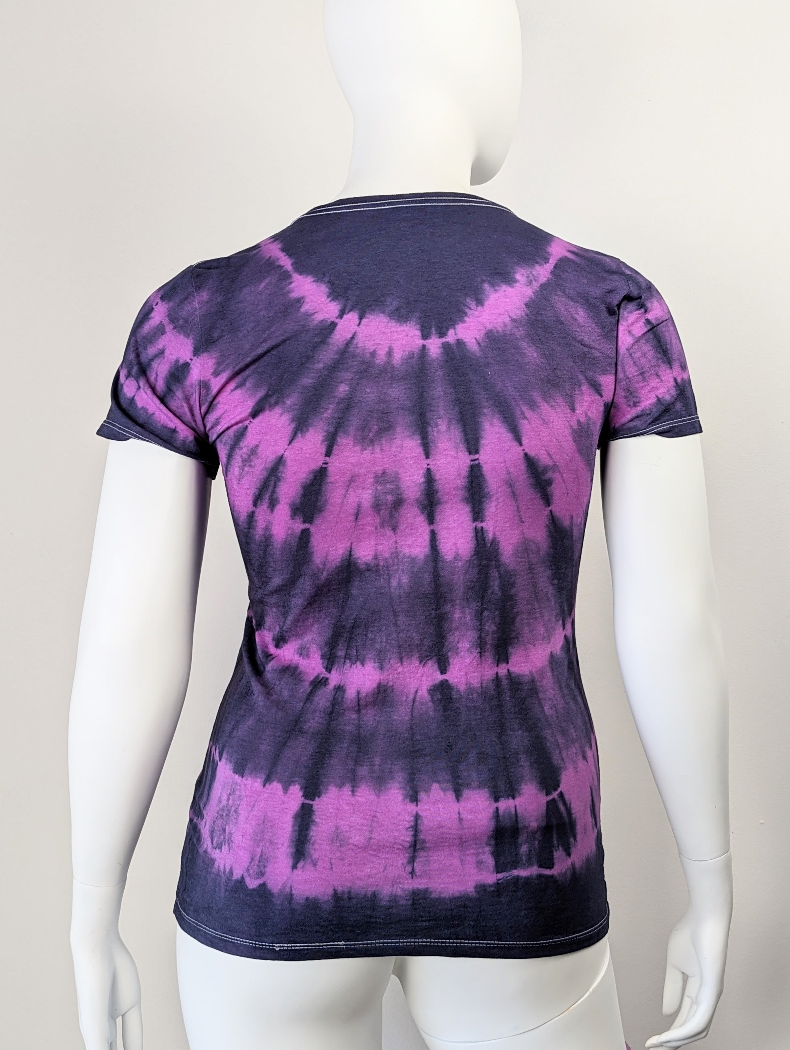 Purple and Black Shibori Ladies V Neck T Shirt - L