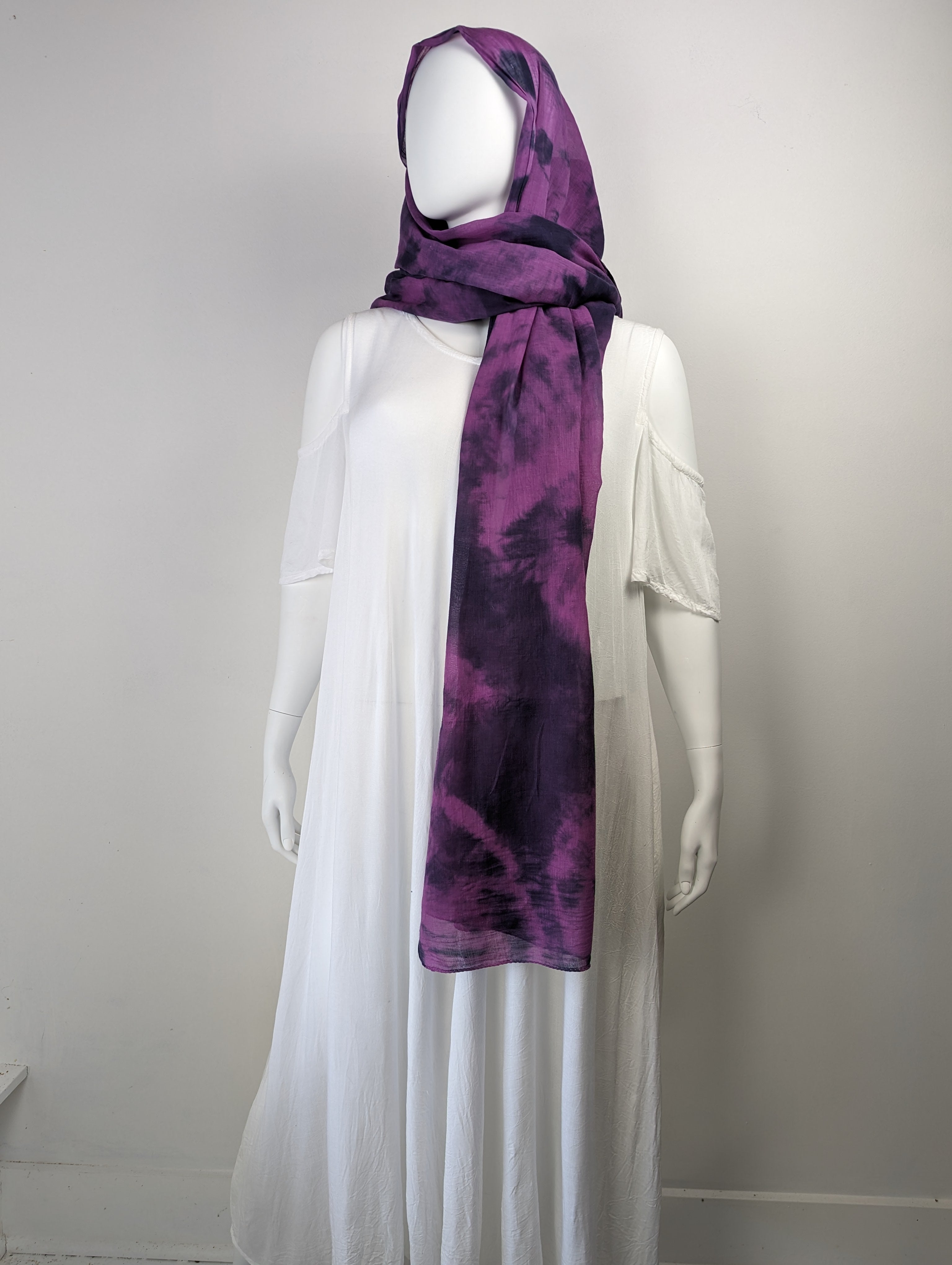 Purple and Black Organic Cotton Shawl/Scarf - 43" x 90"