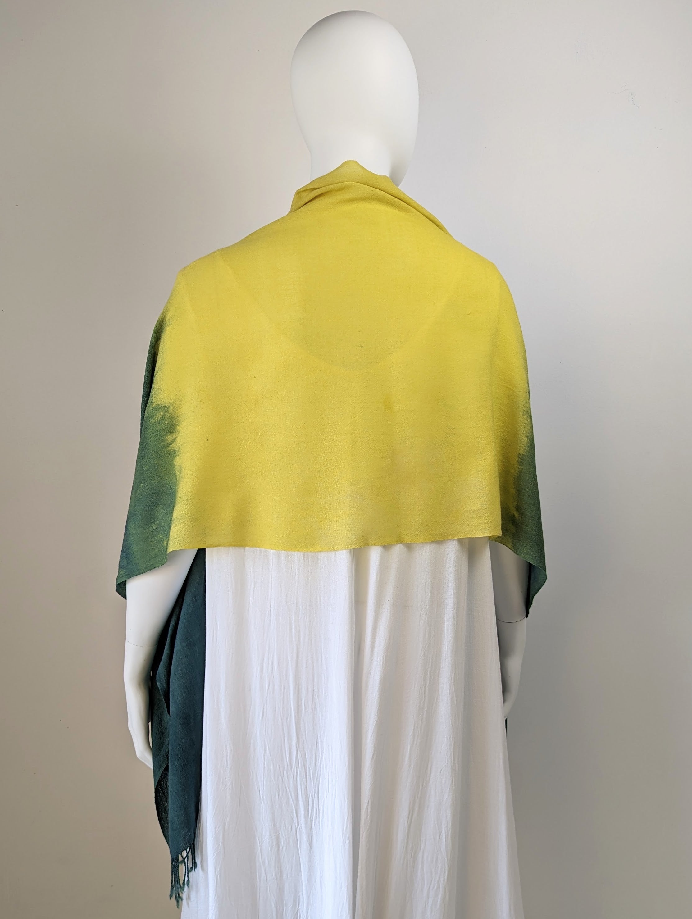 Yellow/Green Gradient Handwoven Merino Wool Scarf - 24” x 82"