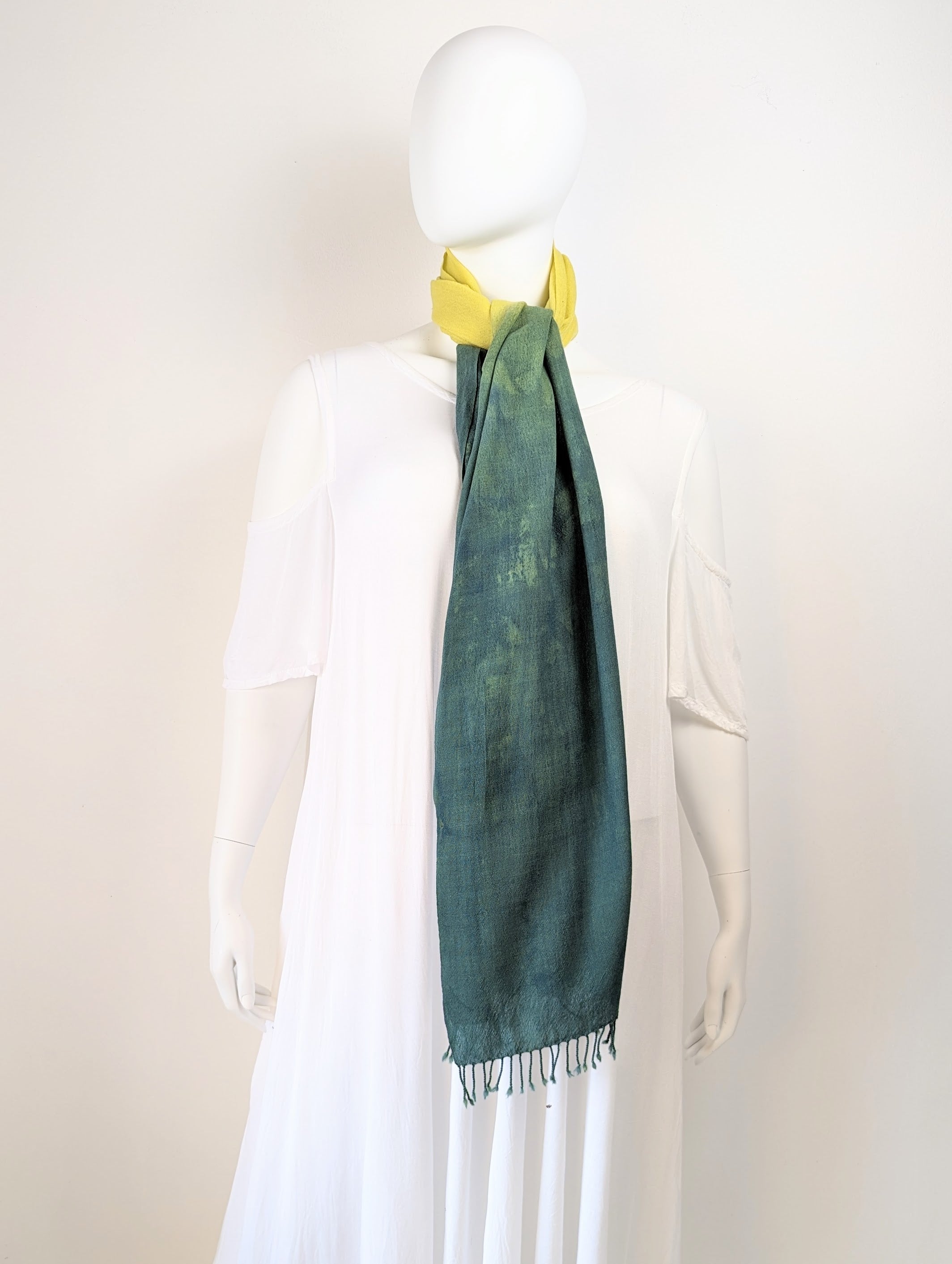 Yellow/Green Gradient Handwoven Merino Wool Scarf - 24” x 82"