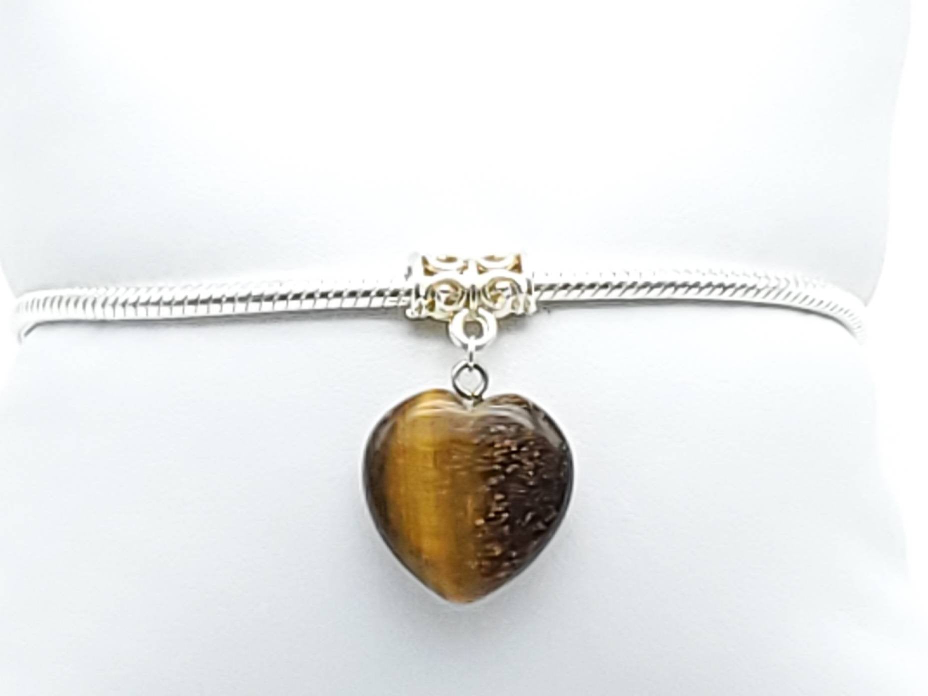 Charm Bracelet with Tiger's Eye Stone Heart - The Caffeinated Raven