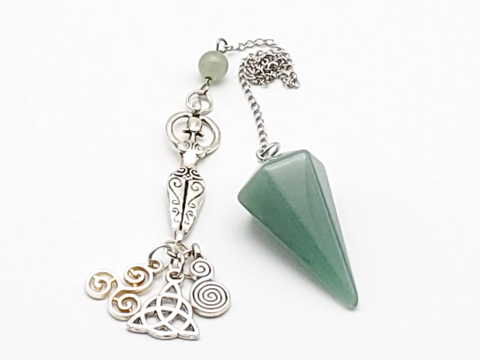 Aventurine Pendulum with Goddess, Triskelion, Triquera and Spiral Charms - The Caffeinated Raven