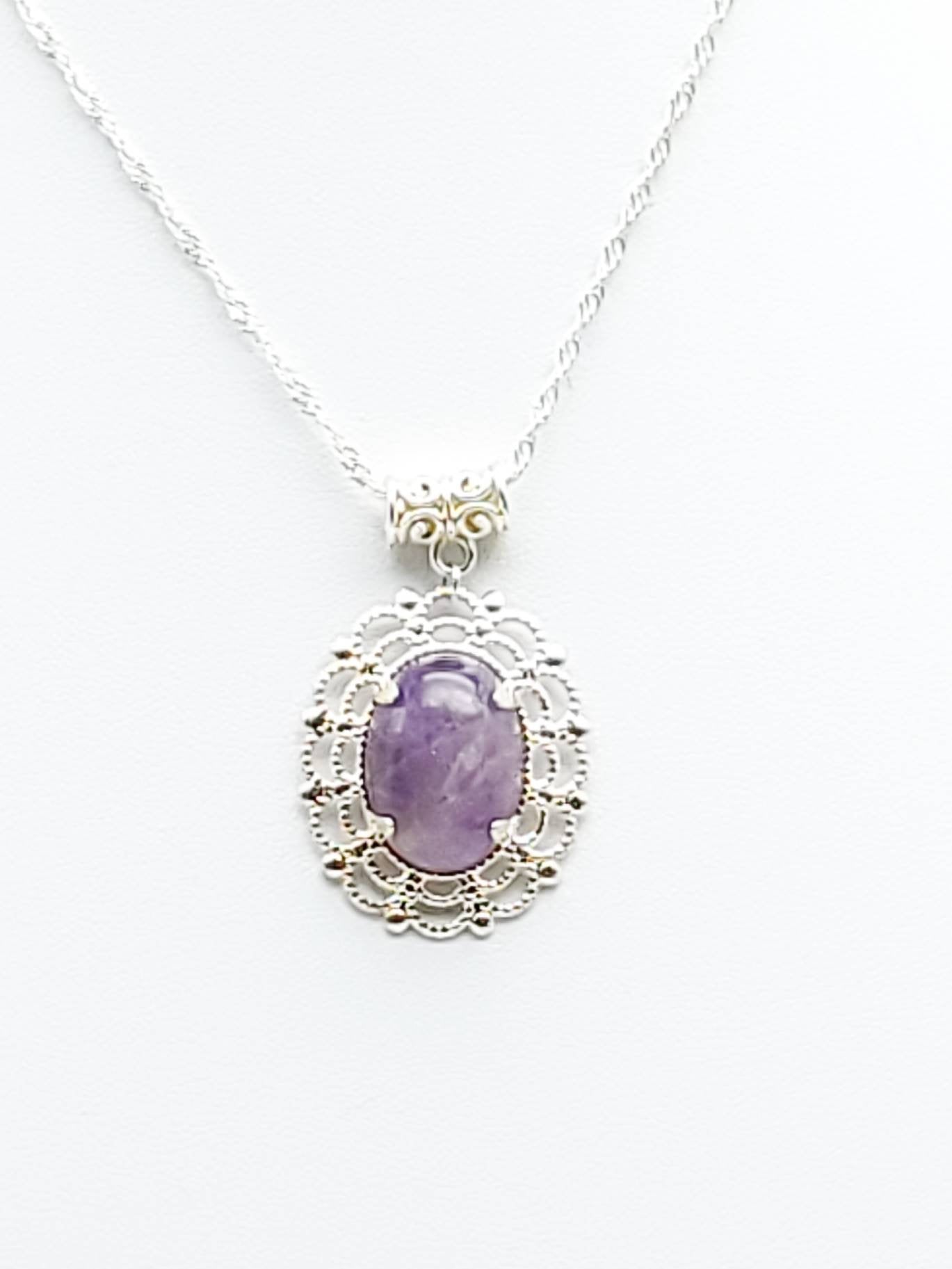 Amethyst Cabochon Pendant Necklace - The Caffeinated Raven