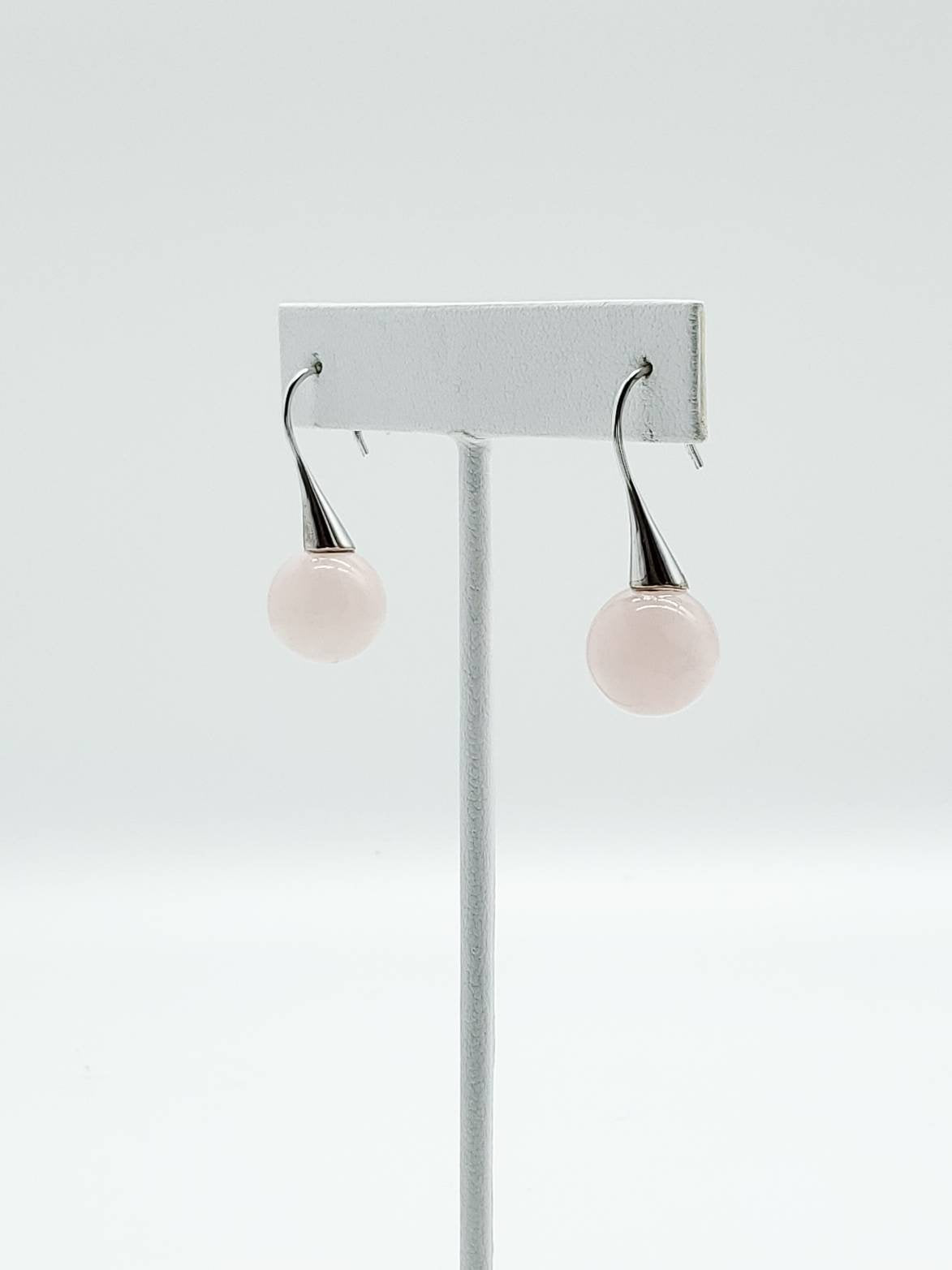 Rose Quartz Earrings on Sterling Silver Ear Wire Trumpets - The Caffeinated Raven